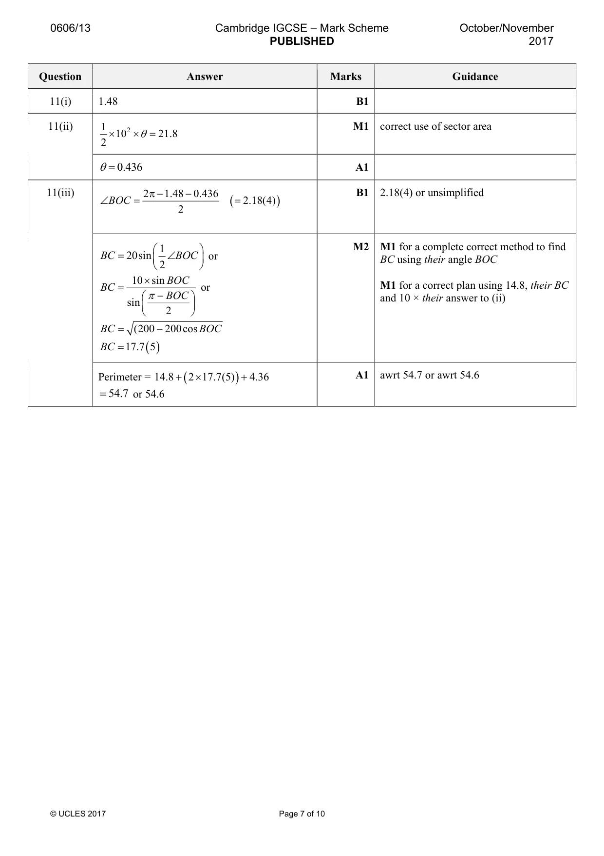 Mark scheme, page 7 of 10