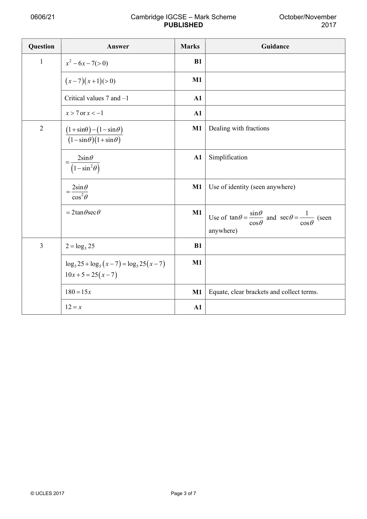 Mark scheme, page 3 of 7