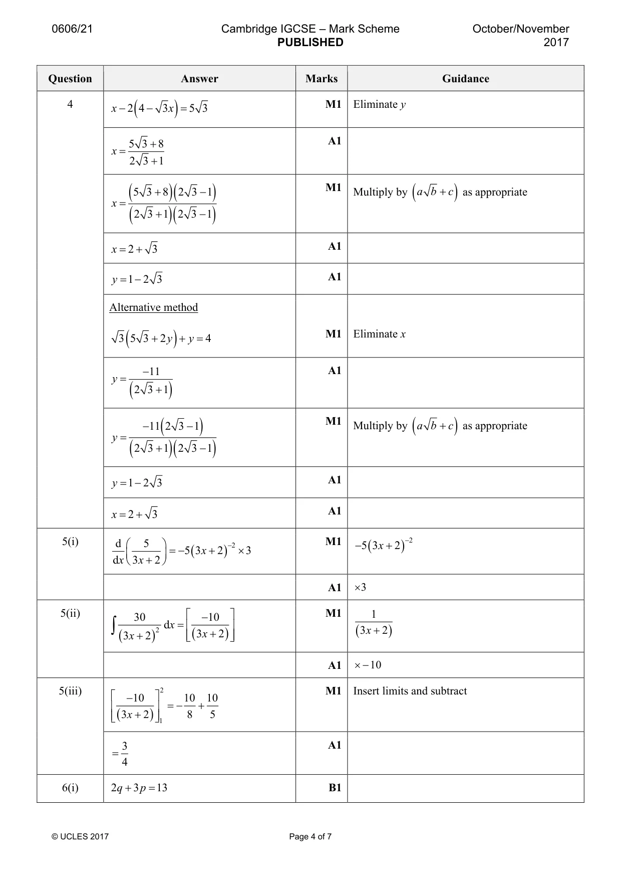 Mark scheme, page 4 of 7