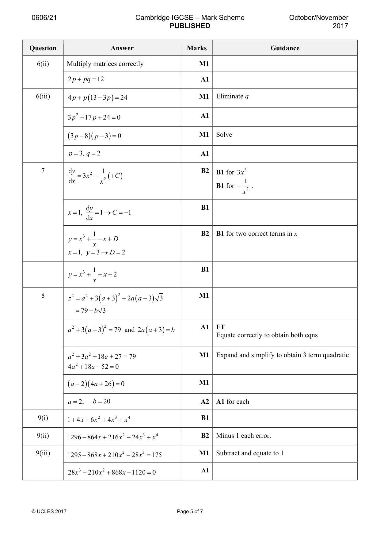 Mark scheme, page 5 of 7