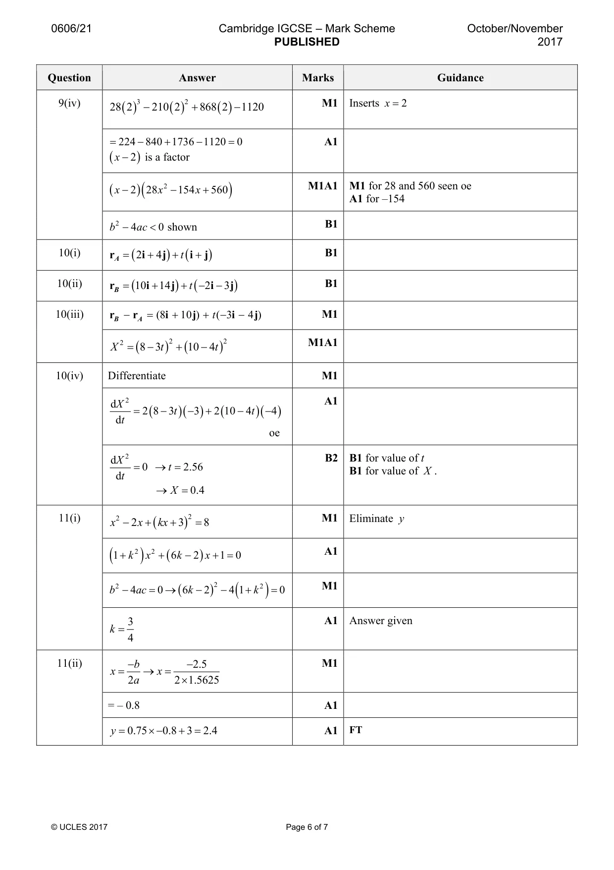Mark scheme, page 6 of 7