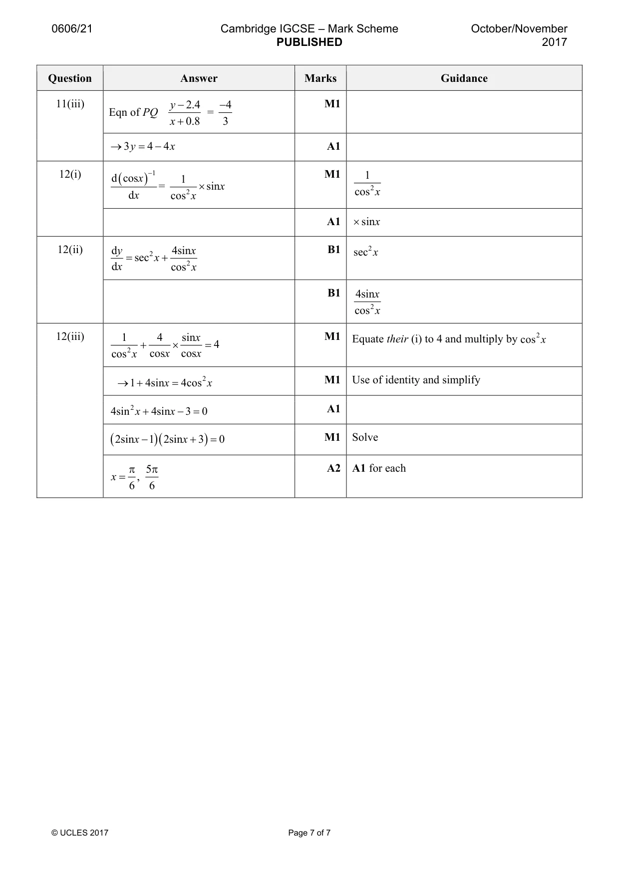 Mark scheme, page 7 of 7