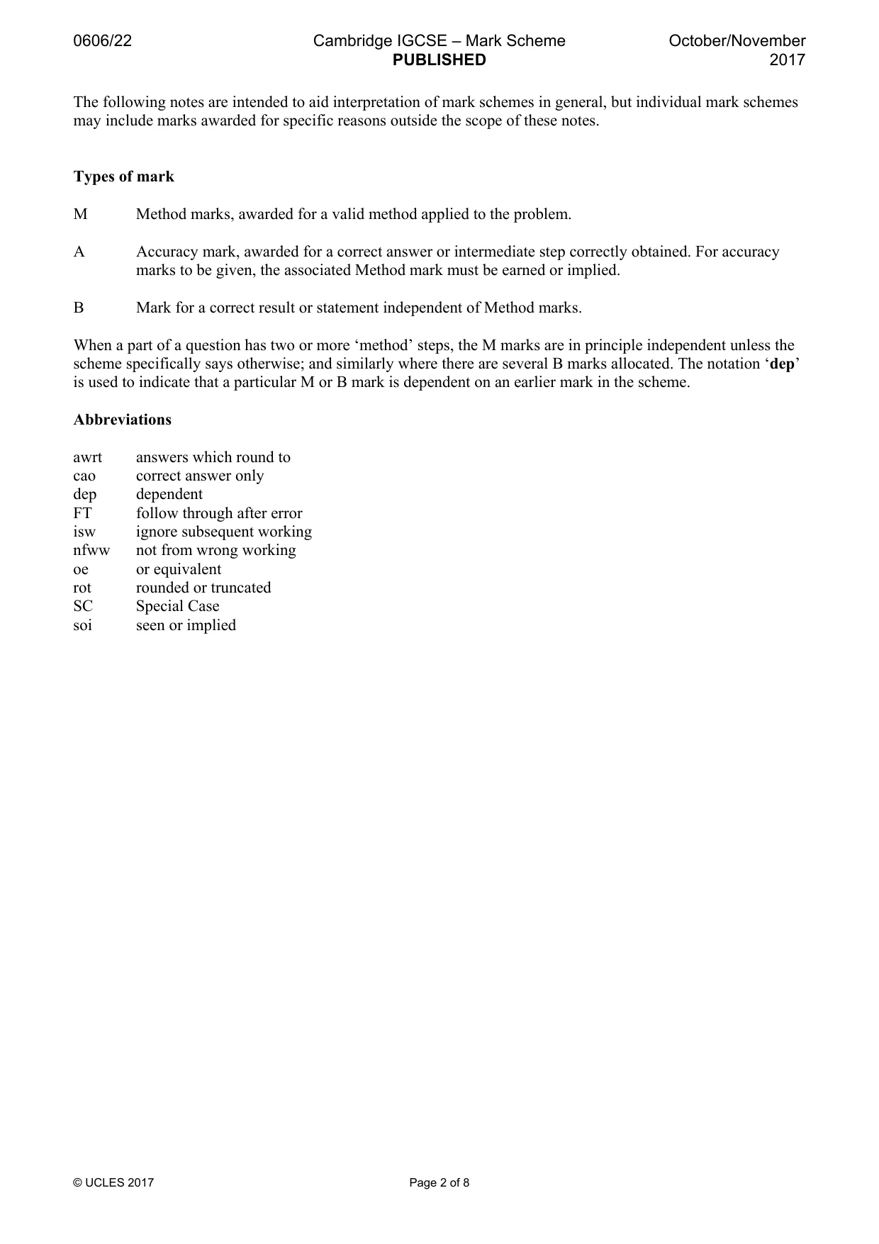Mark scheme, page 2 of 8