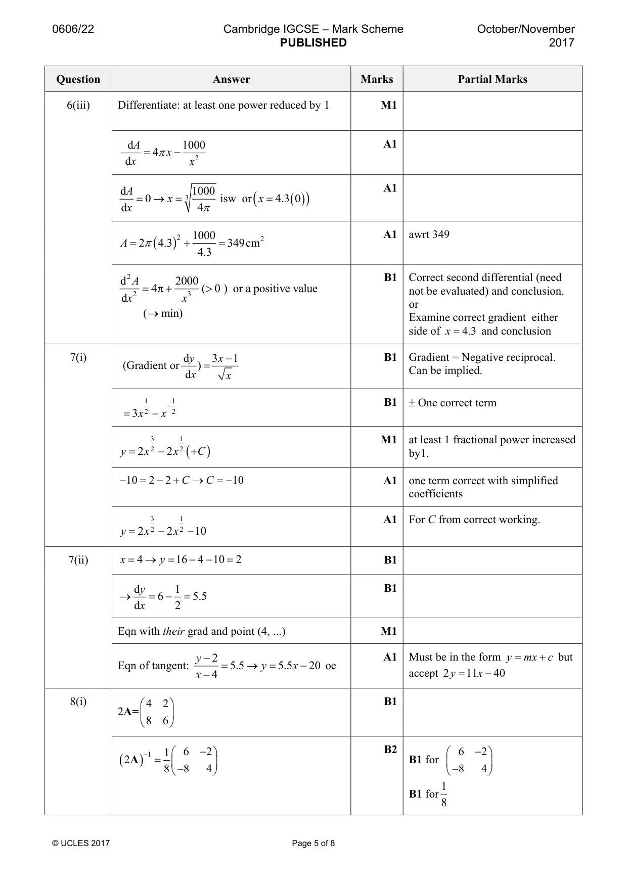 Mark scheme, page 5 of 8