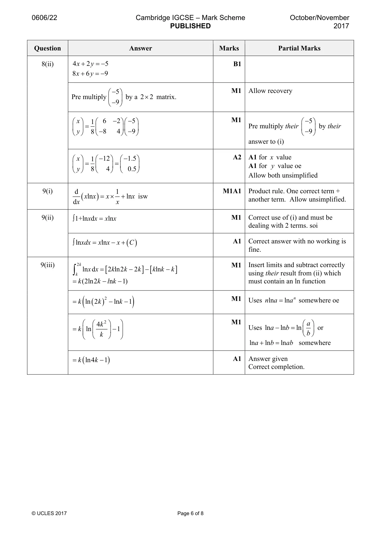 Mark scheme, page 6 of 8