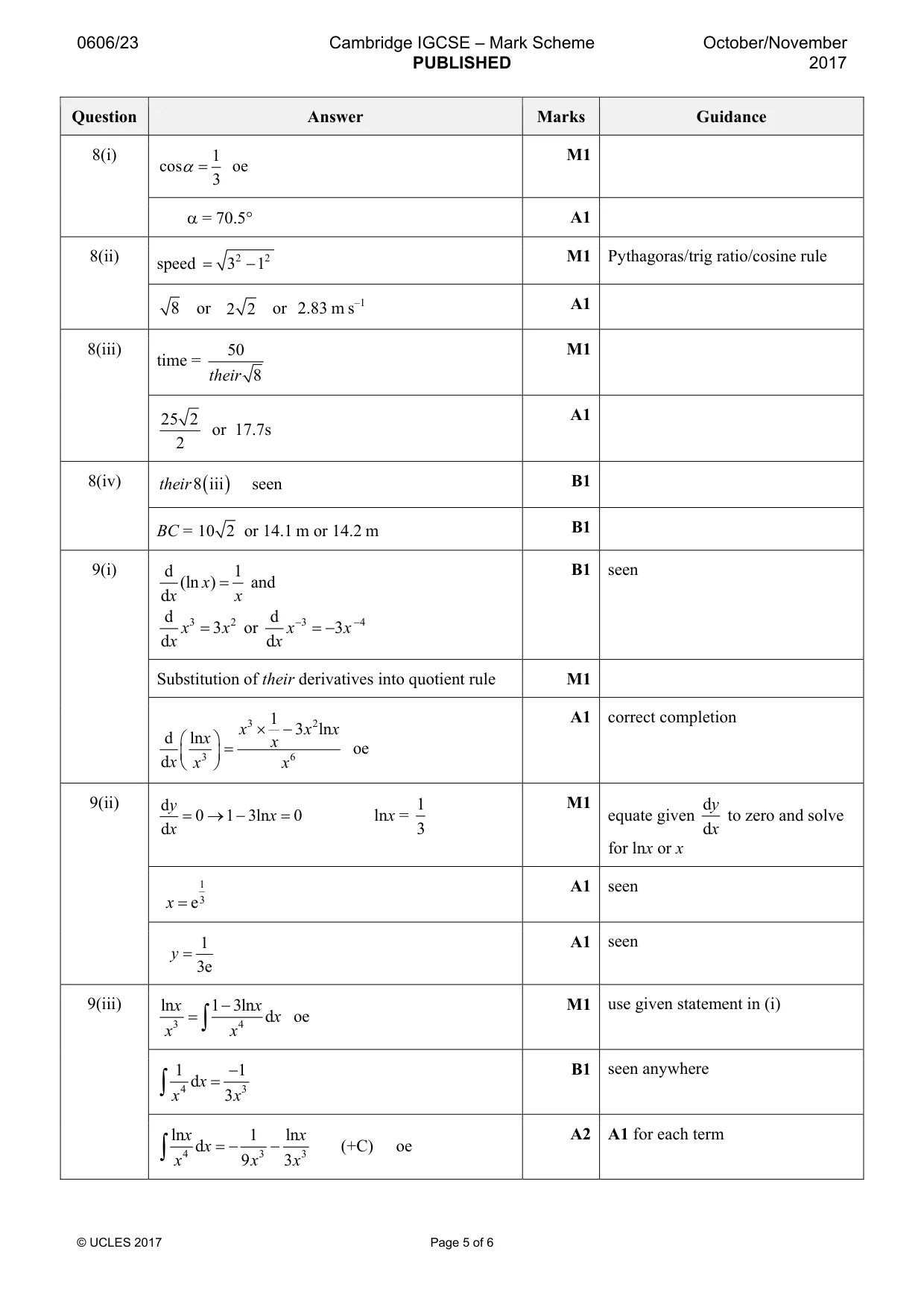 Mark scheme, page 5 of 6