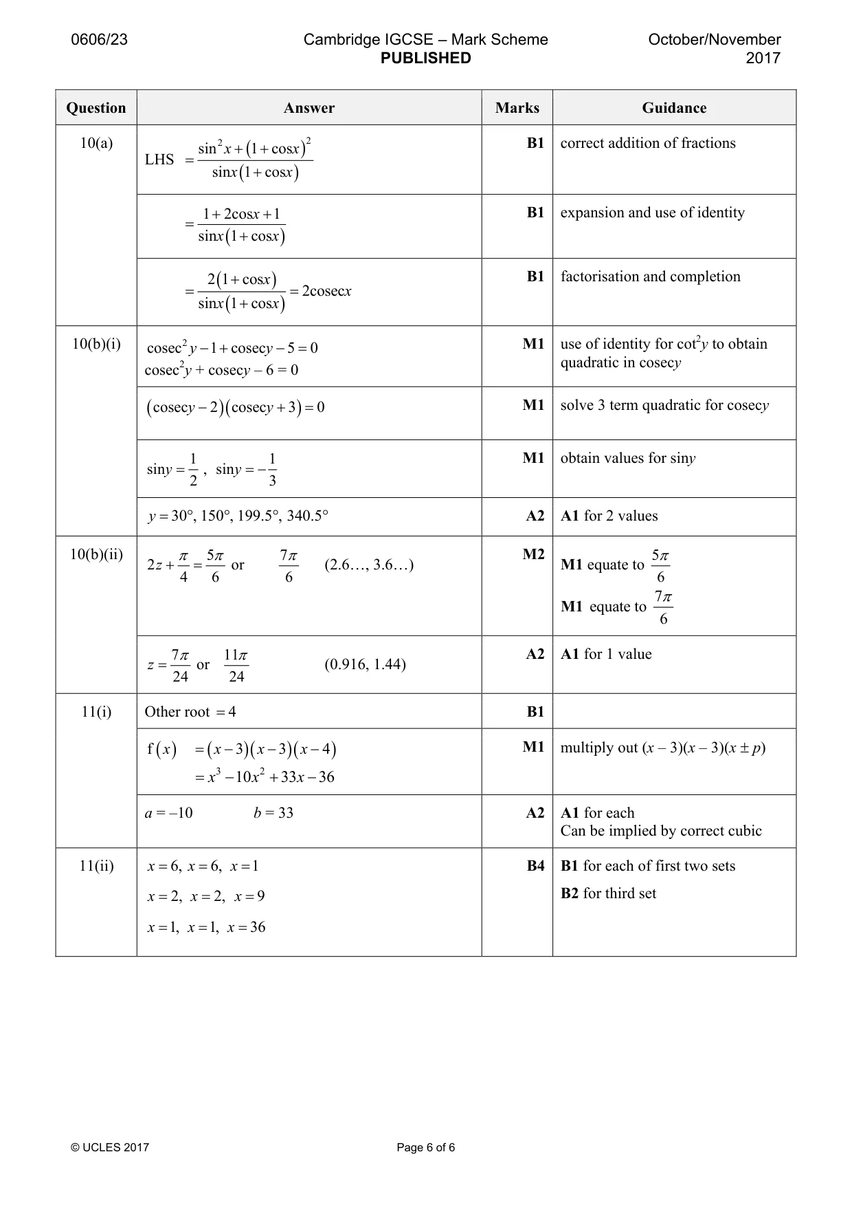 Mark scheme, page 6 of 6