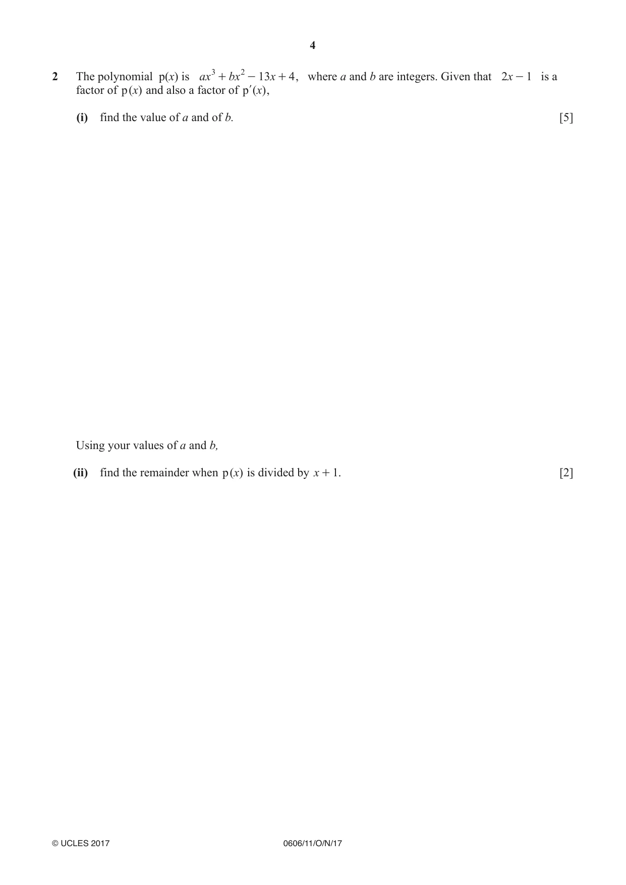 Cambridge IGCSE Mathematics - Additional 0606 2017 Oct/Nov Paper 1 · Variant 1 question paper, page 4 of 16