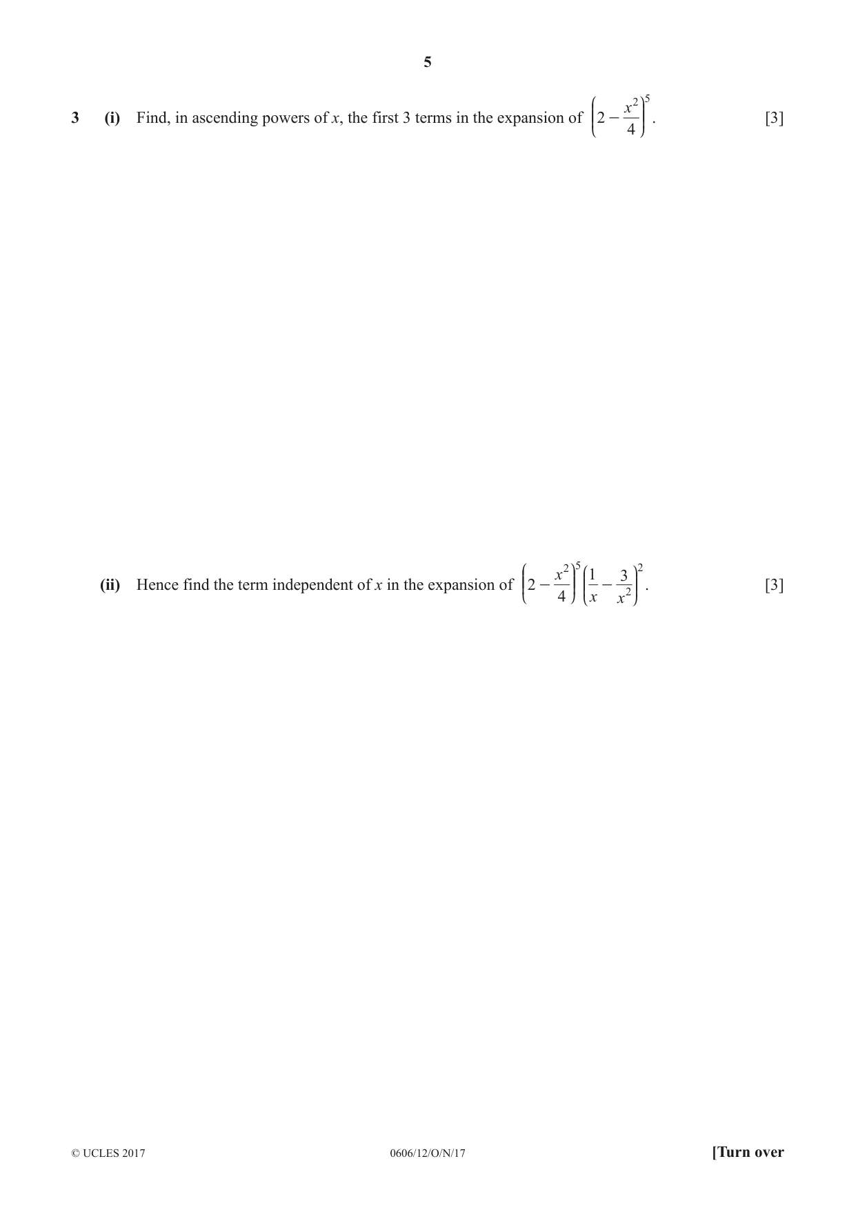 Cambridge IGCSE Mathematics - Additional 0606 2017 Oct/Nov Paper 1 · Variant 2 question paper, page 5 of 16