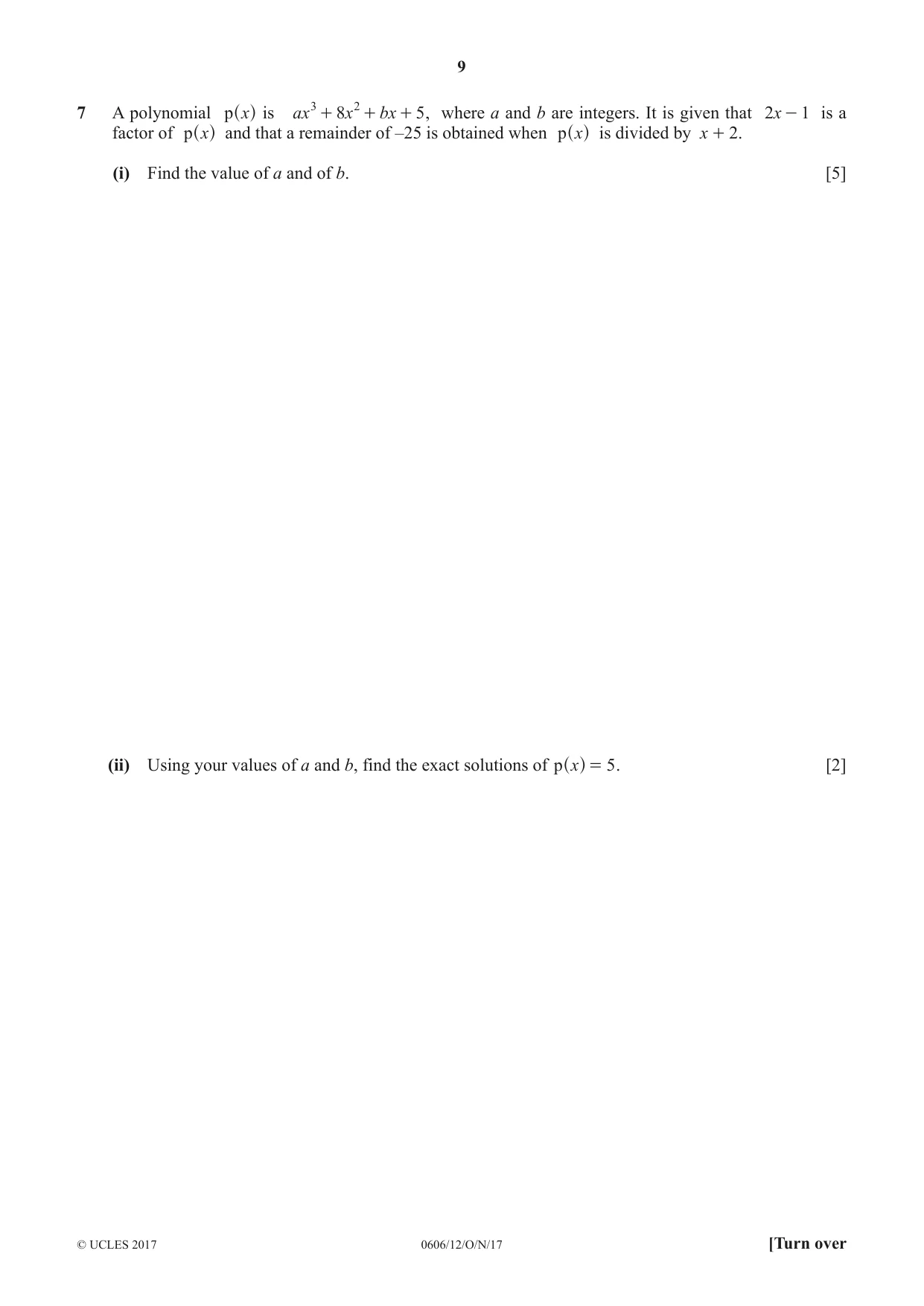 Cambridge IGCSE Mathematics - Additional 0606 2017 Oct/Nov Paper 1 · Variant 2 question paper, page 9 of 16