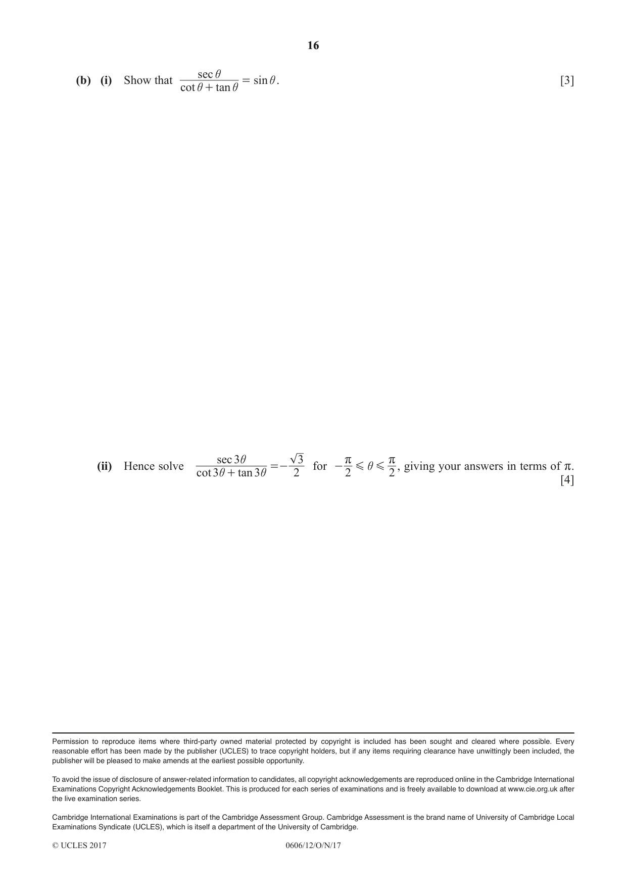 Cambridge IGCSE Mathematics - Additional 0606 2017 Oct/Nov Paper 1 · Variant 2 question paper, page 16 of 16