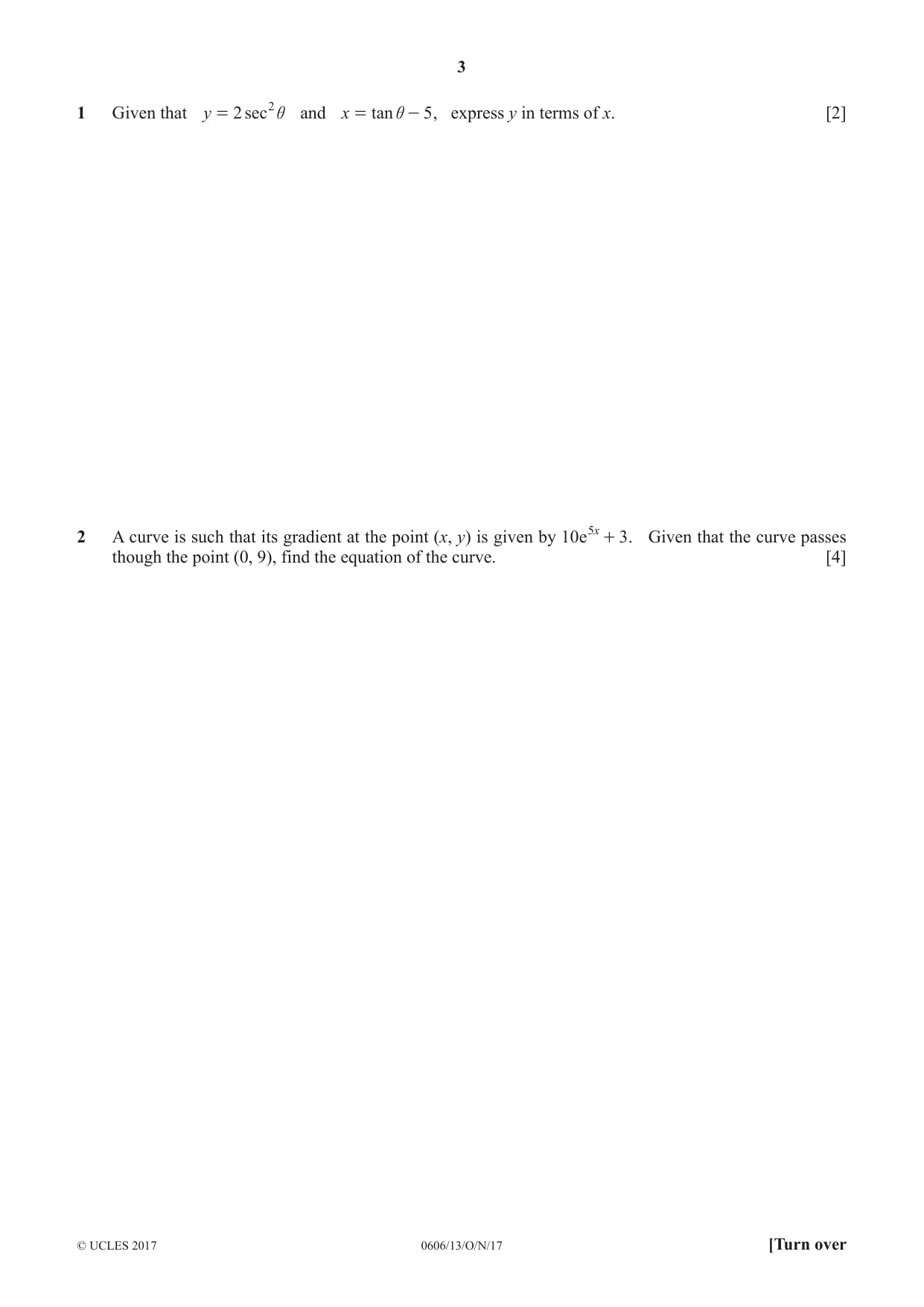Cambridge IGCSE Mathematics - Additional 0606 2017 Oct/Nov Paper 1 · Variant 3 question paper, page 3 of 16