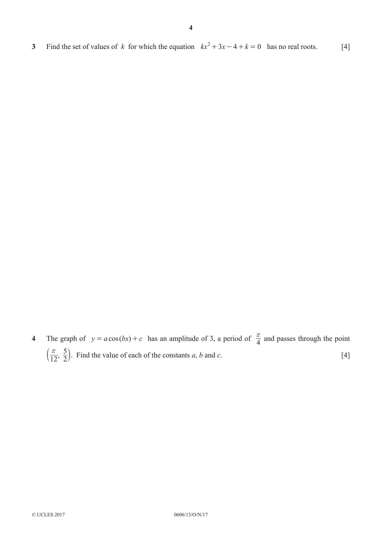 Cambridge IGCSE Mathematics - Additional 0606 2017 Oct/Nov Paper 1 · Variant 3 question paper, page 4 of 16