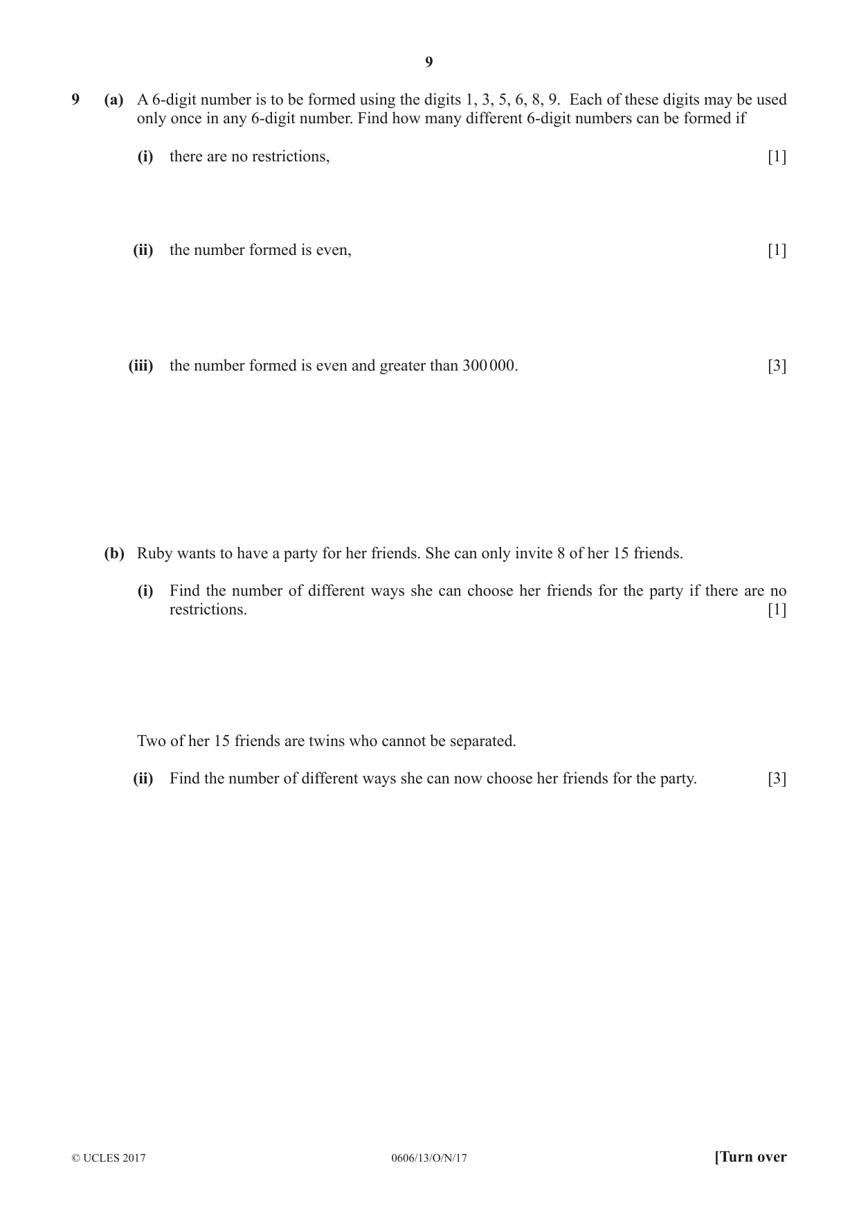 Cambridge IGCSE Mathematics - Additional 0606 2017 Oct/Nov Paper 1 · Variant 3 question paper, page 9 of 16
