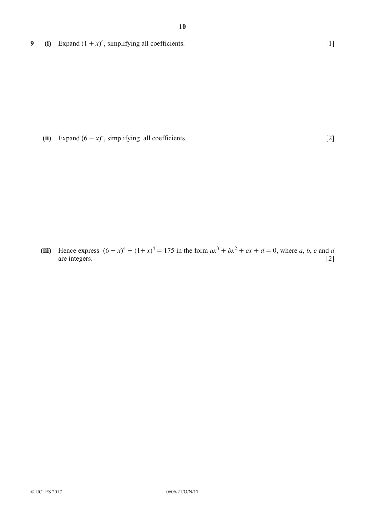 Cambridge IGCSE Mathematics - Additional 0606 2017 Oct/Nov Paper 2 · Variant 1 question paper, page 10 of 16