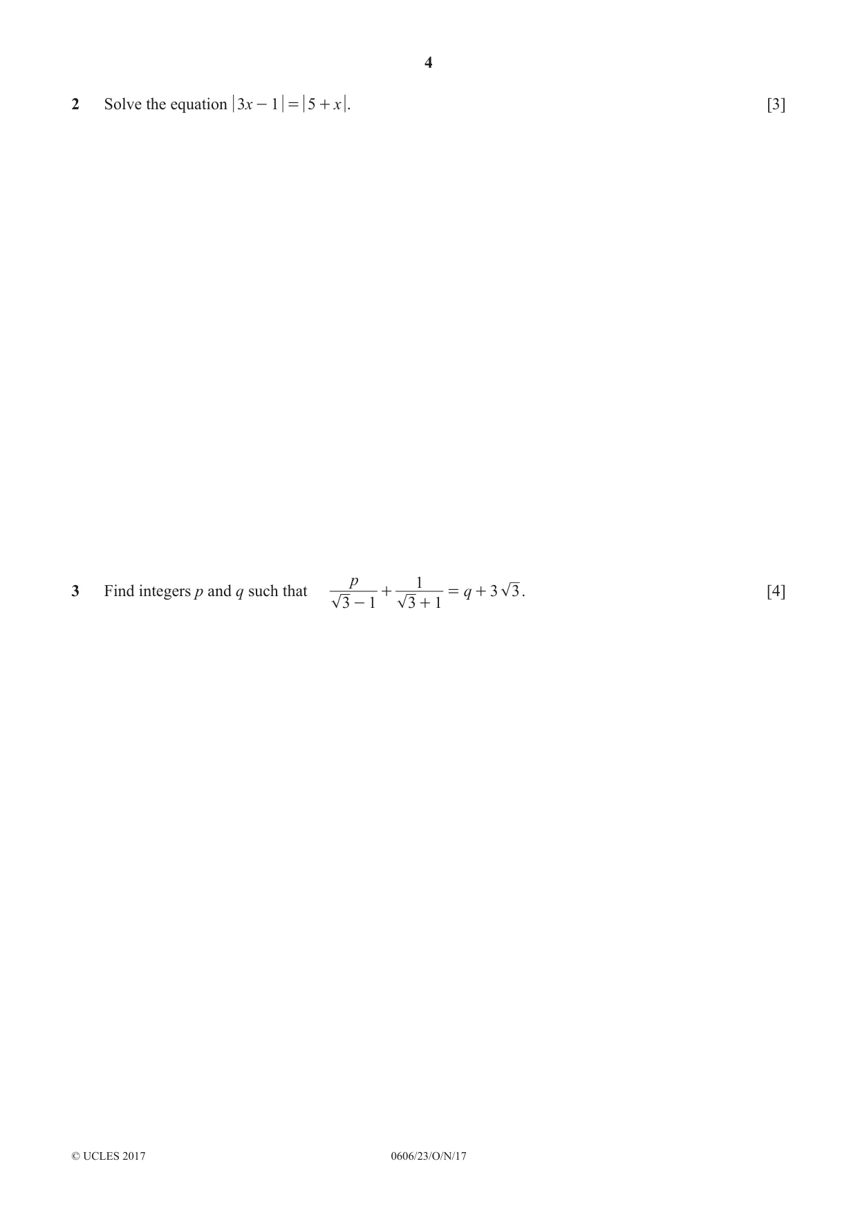 Cambridge IGCSE Mathematics - Additional 0606 2017 Oct/Nov Paper 2 · Variant 3 question paper, page 4 of 16