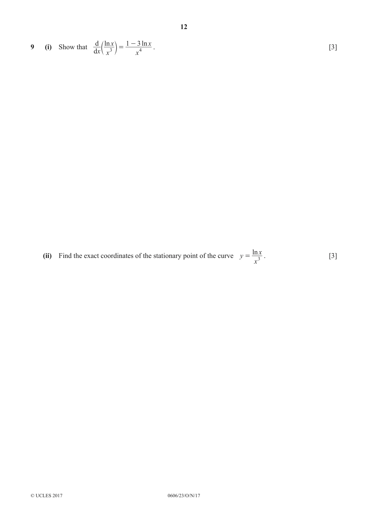 Cambridge IGCSE Mathematics - Additional 0606 2017 Oct/Nov Paper 2 · Variant 3 question paper, page 12 of 16