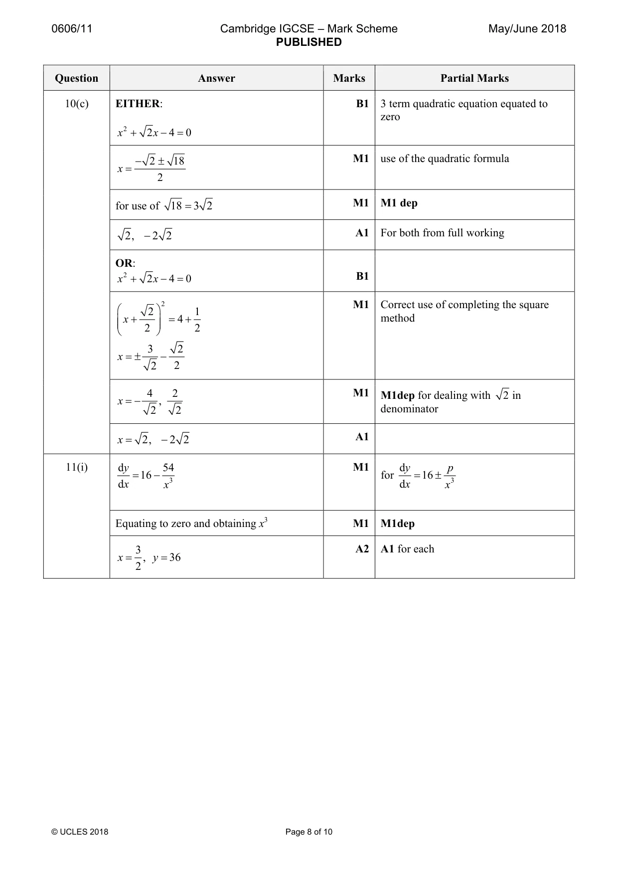 Mark scheme, page 8 of 10