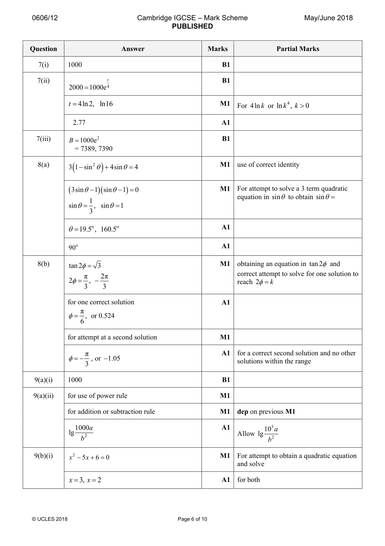 Mark scheme, page 6 of 10