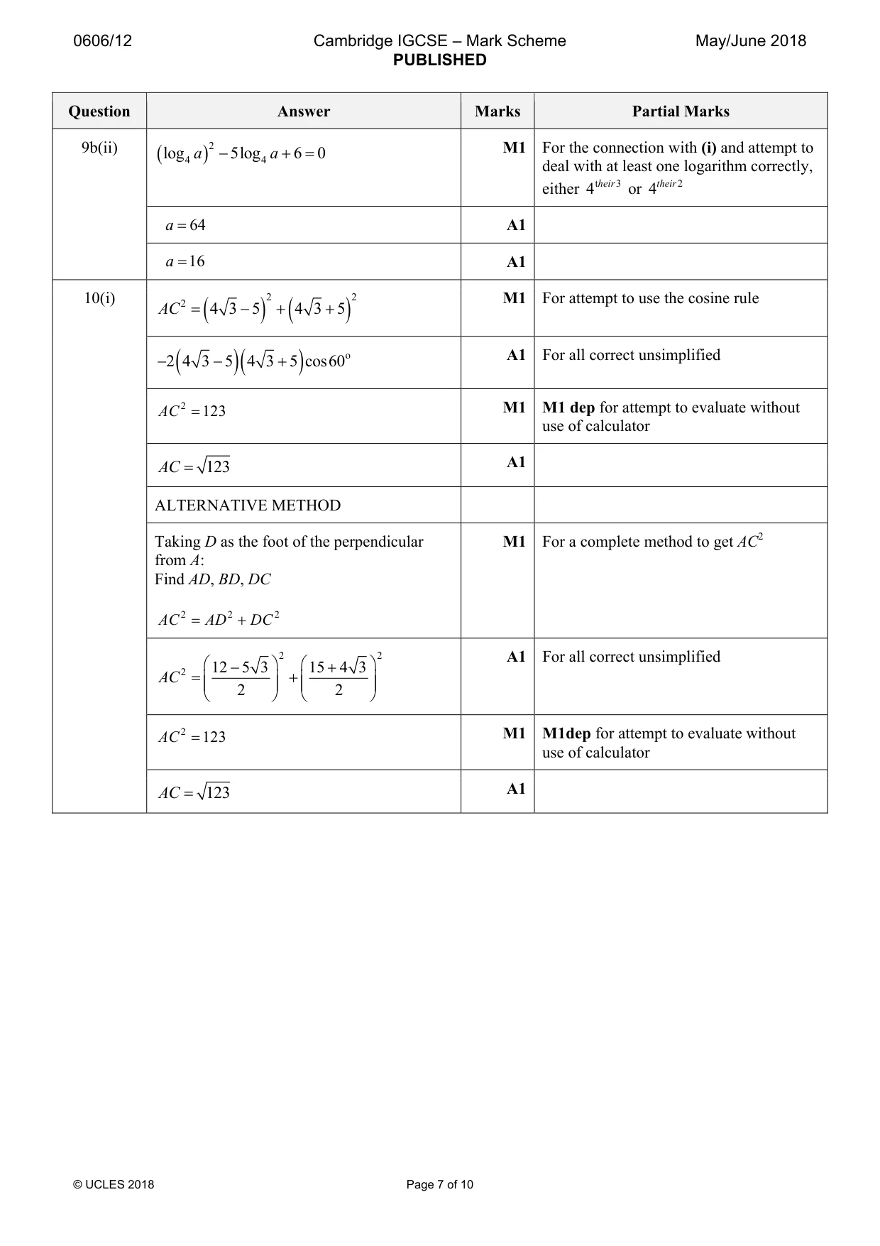 Mark scheme, page 7 of 10