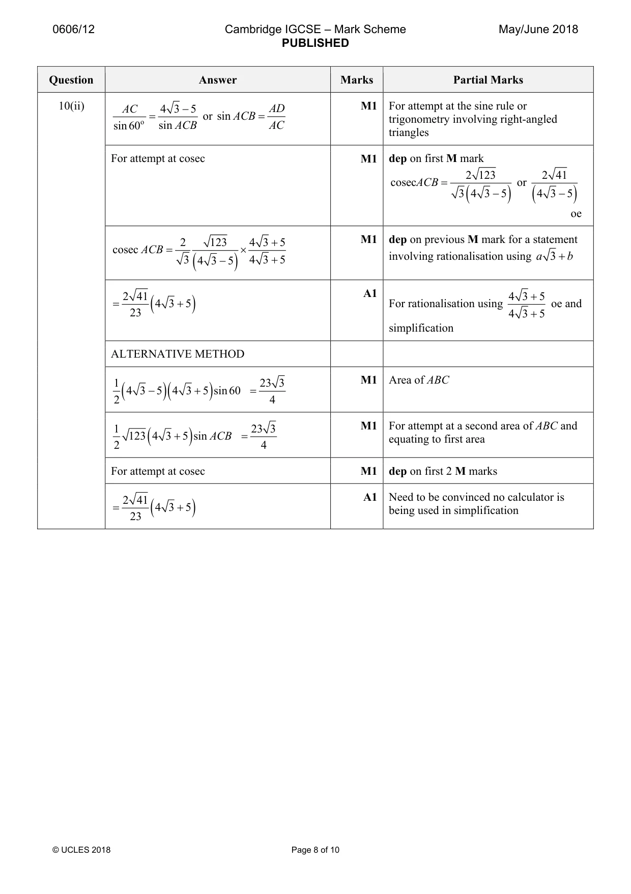 Mark scheme, page 8 of 10