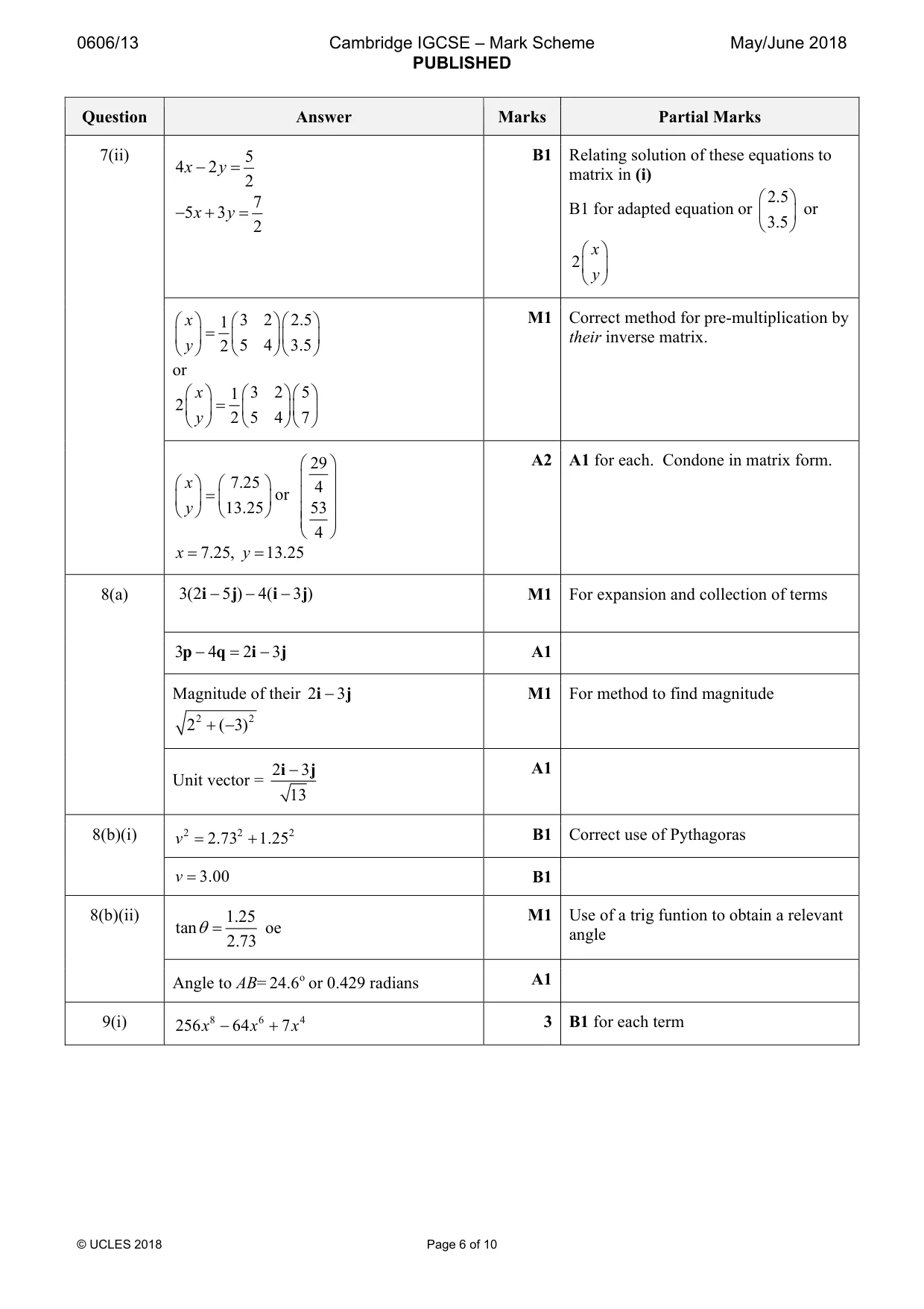 Mark scheme, page 6 of 10