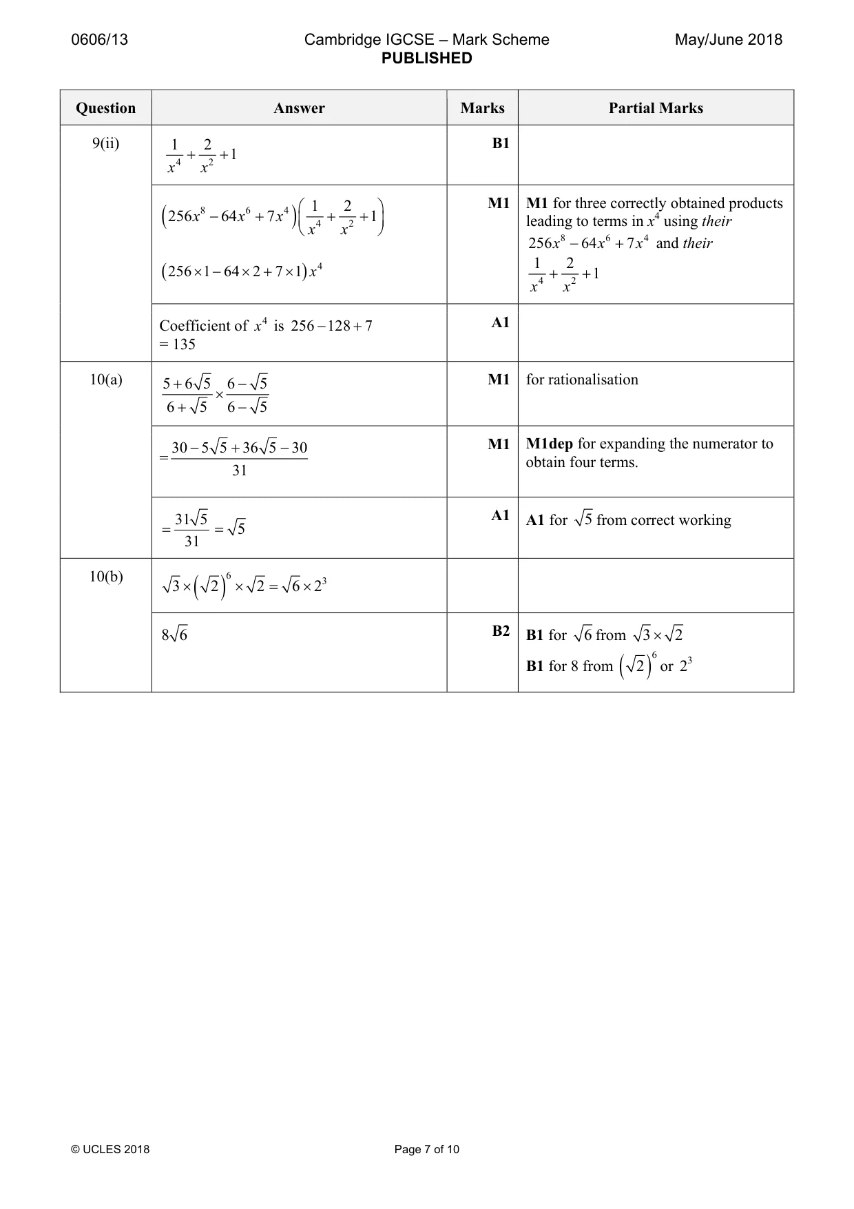 Mark scheme, page 7 of 10