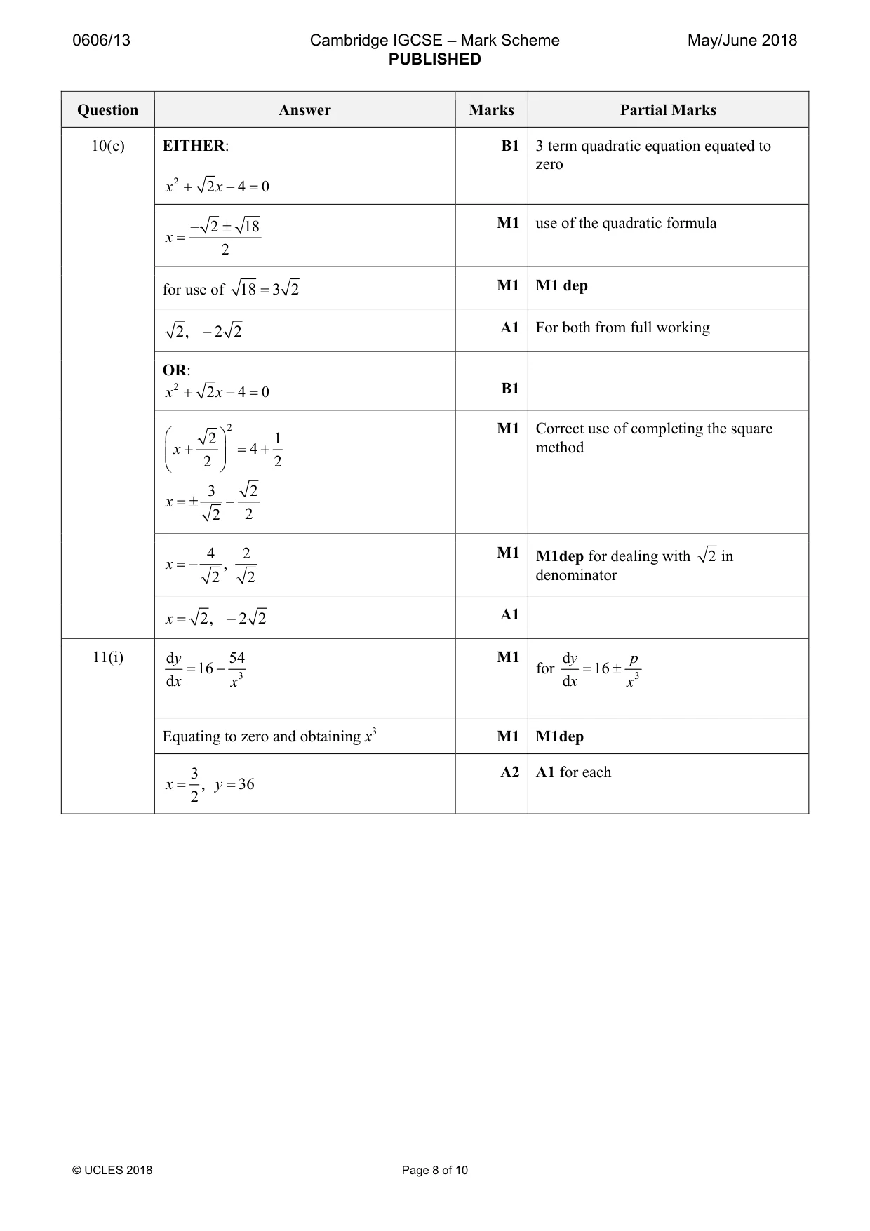 Mark scheme, page 8 of 10