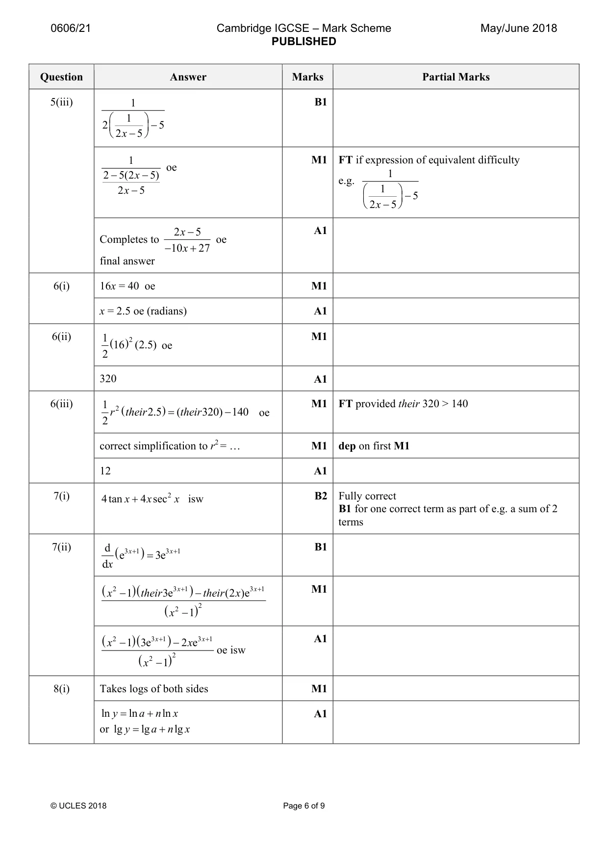 Mark scheme, page 6 of 9