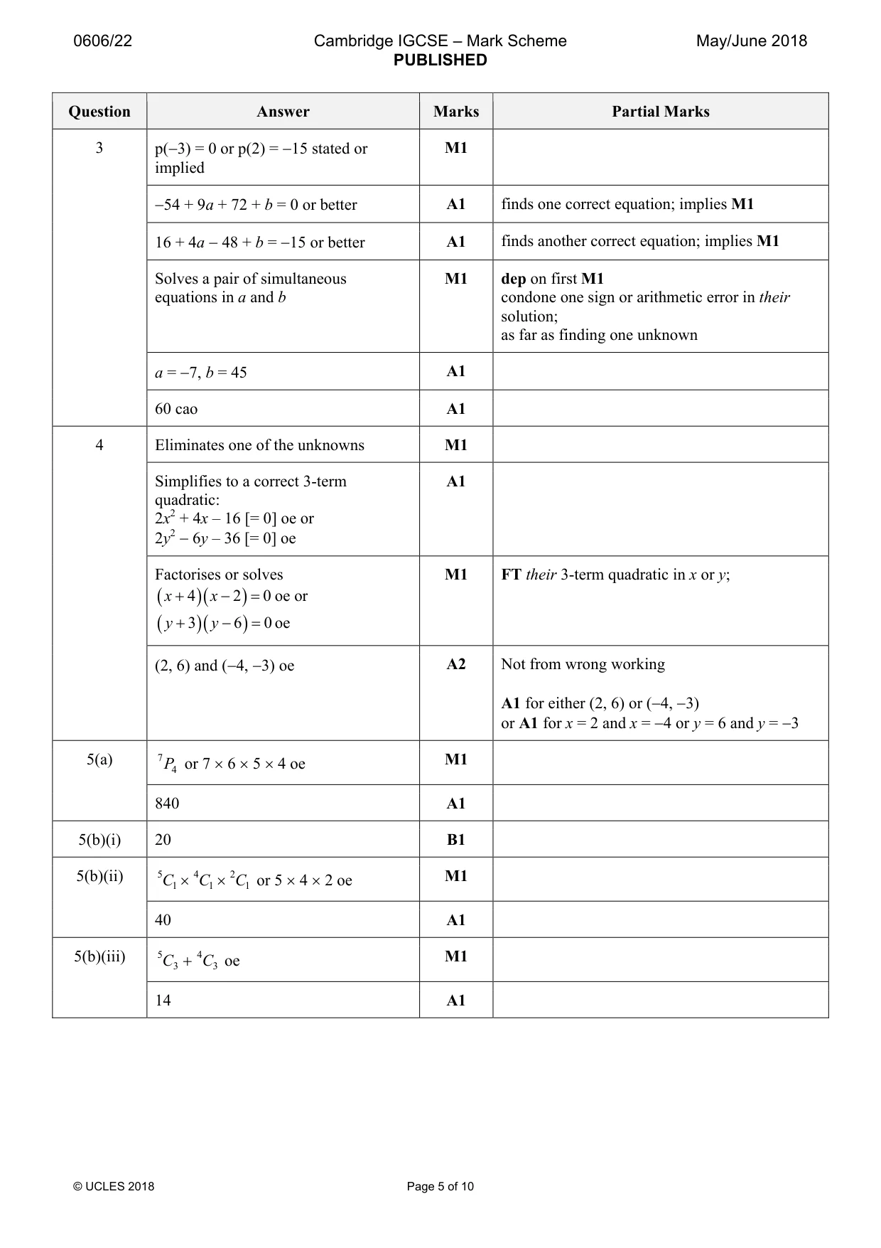 Mark scheme, page 5 of 10