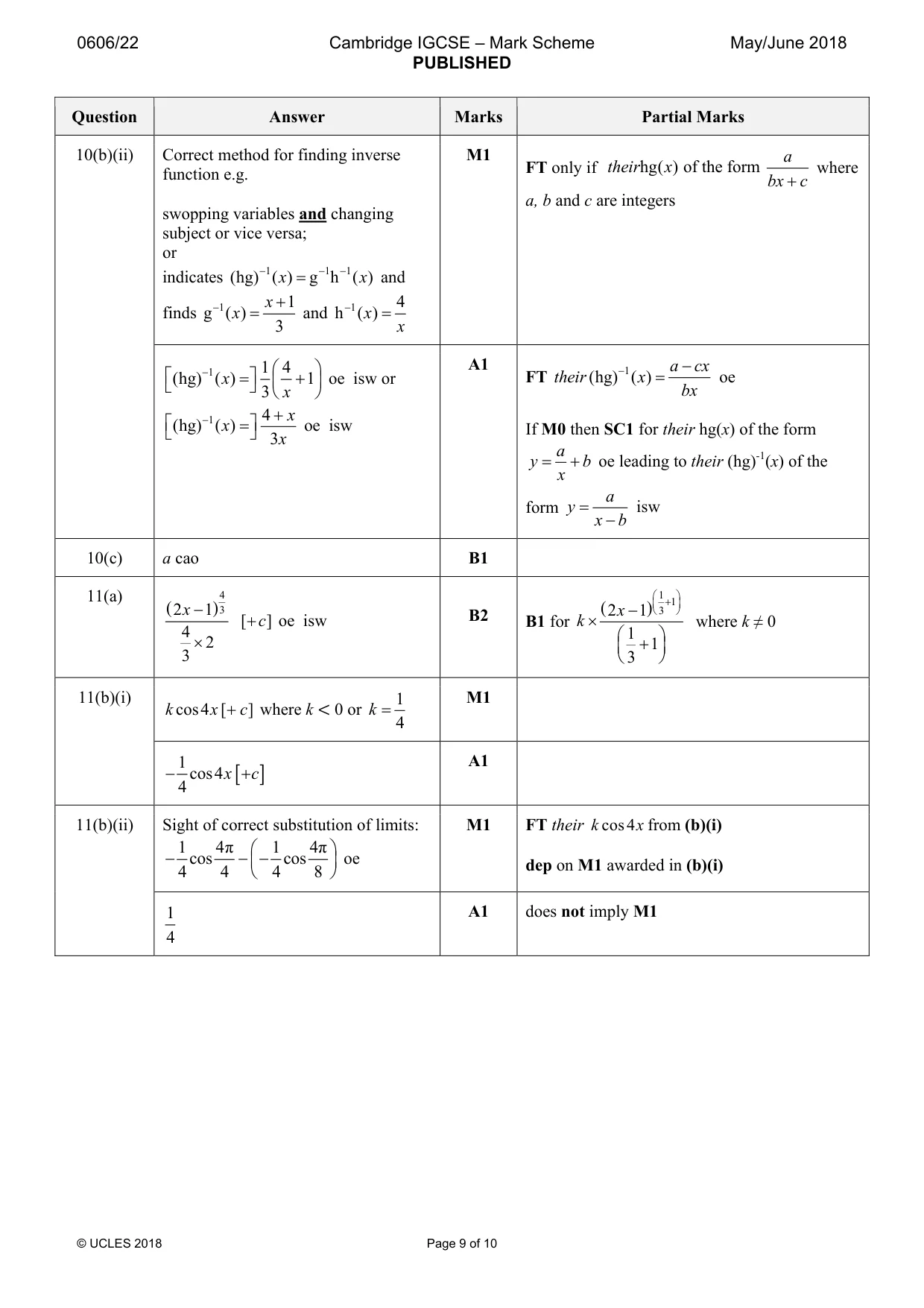 Mark scheme, page 9 of 10