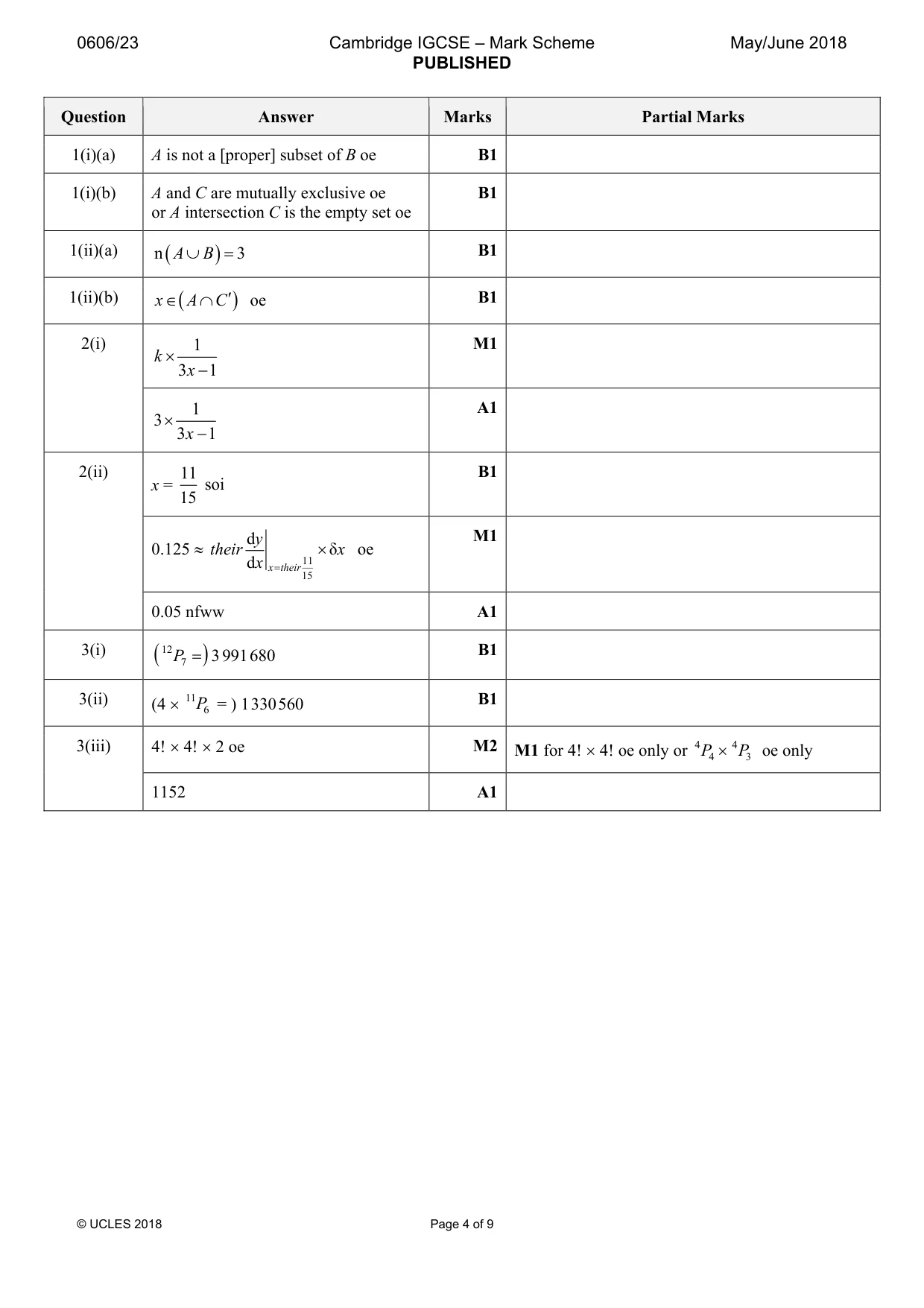 Mark scheme, page 4 of 9