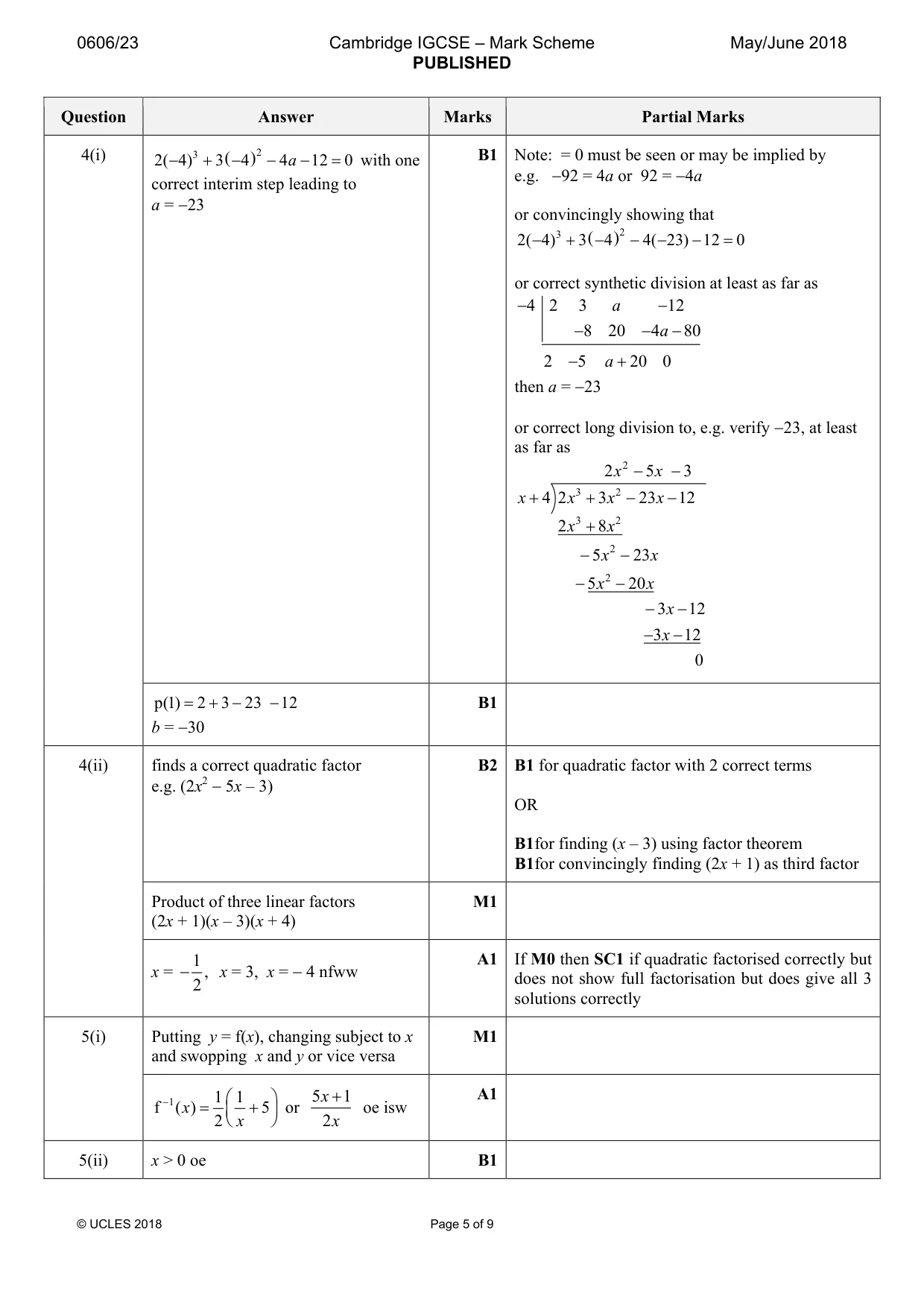 Mark scheme, page 5 of 9