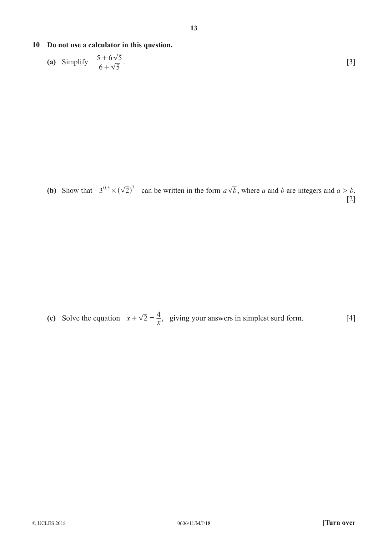 Cambridge IGCSE Mathematics - Additional 0606 2018 May/June Paper 1 · Variant 1 question paper, page 13 of 16