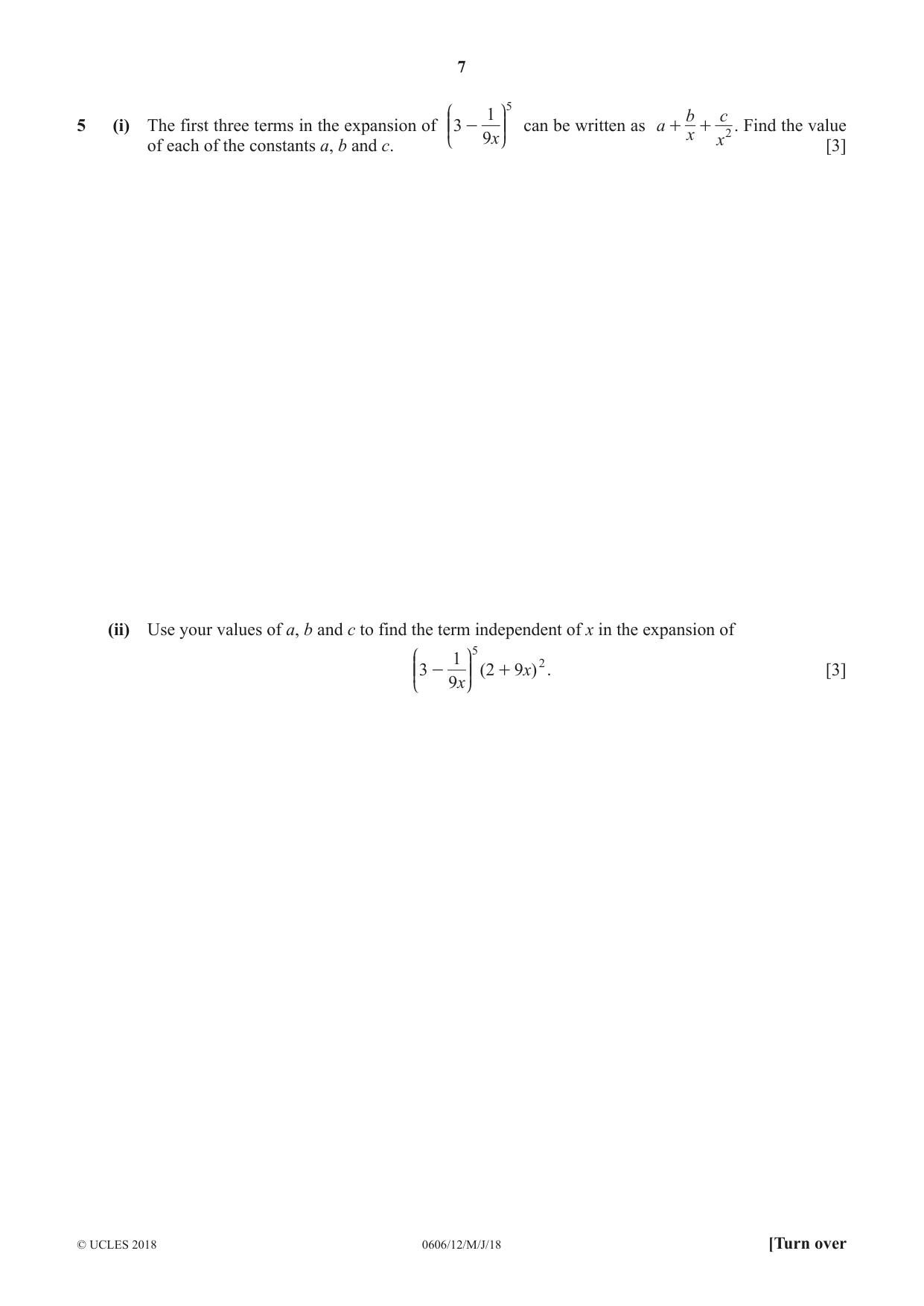 Cambridge IGCSE Mathematics - Additional 0606 2018 May/June Paper 1 · Variant 2 question paper, page 7 of 16