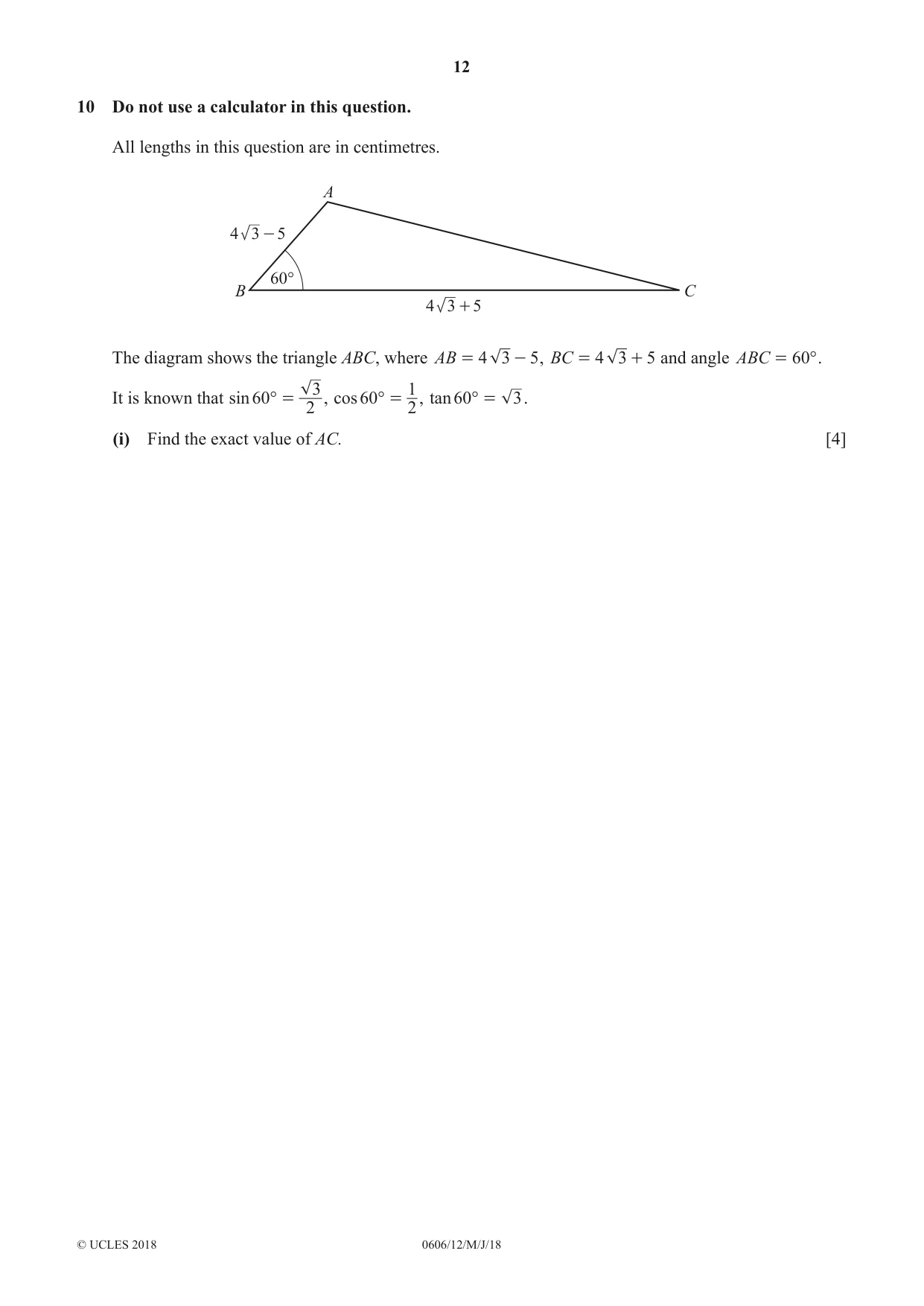 Cambridge IGCSE Mathematics - Additional 0606 2018 May/June Paper 1 · Variant 2 question paper, page 12 of 16