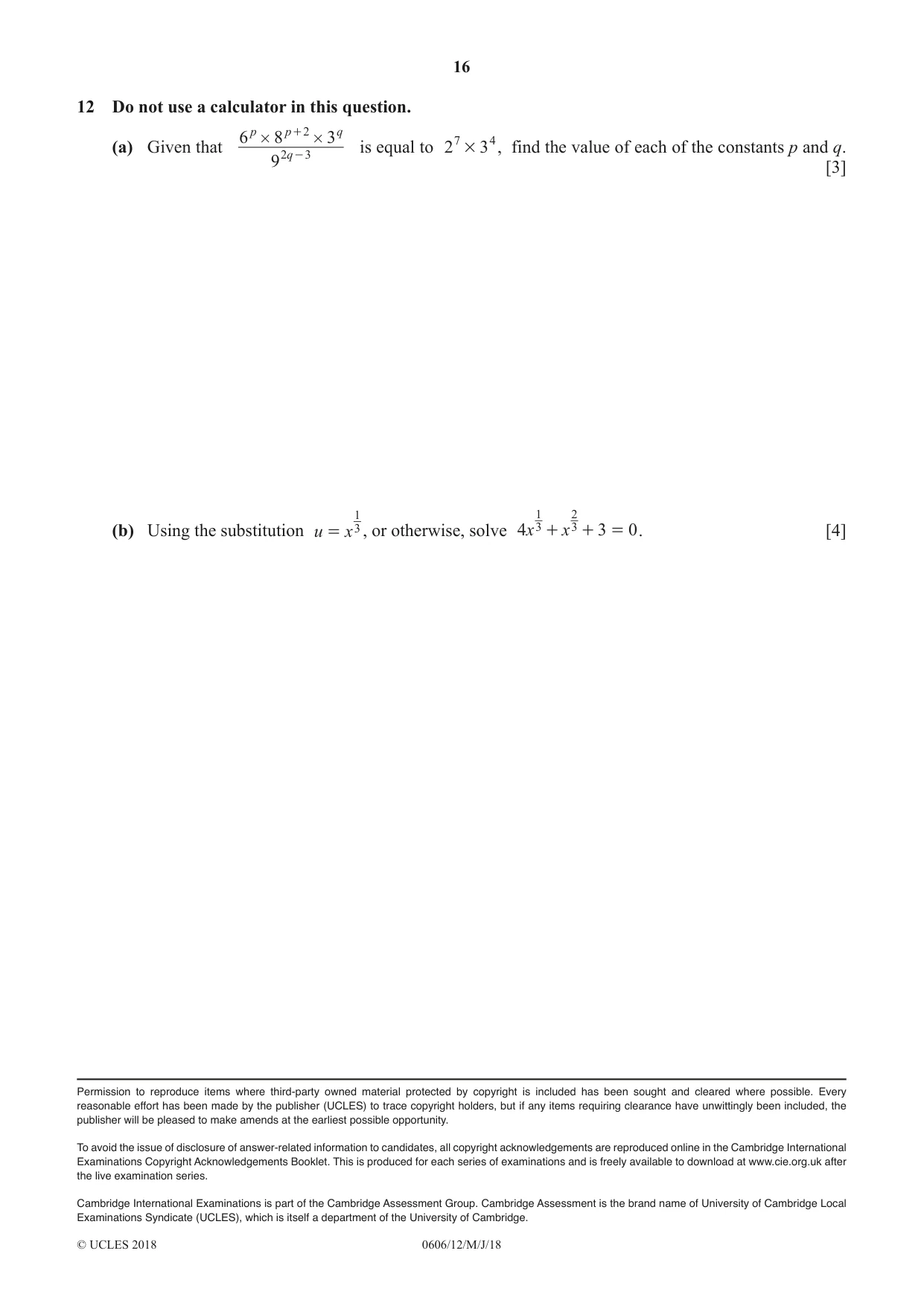 Cambridge IGCSE Mathematics - Additional 0606 2018 May/June Paper 1 · Variant 2 question paper, page 16 of 16