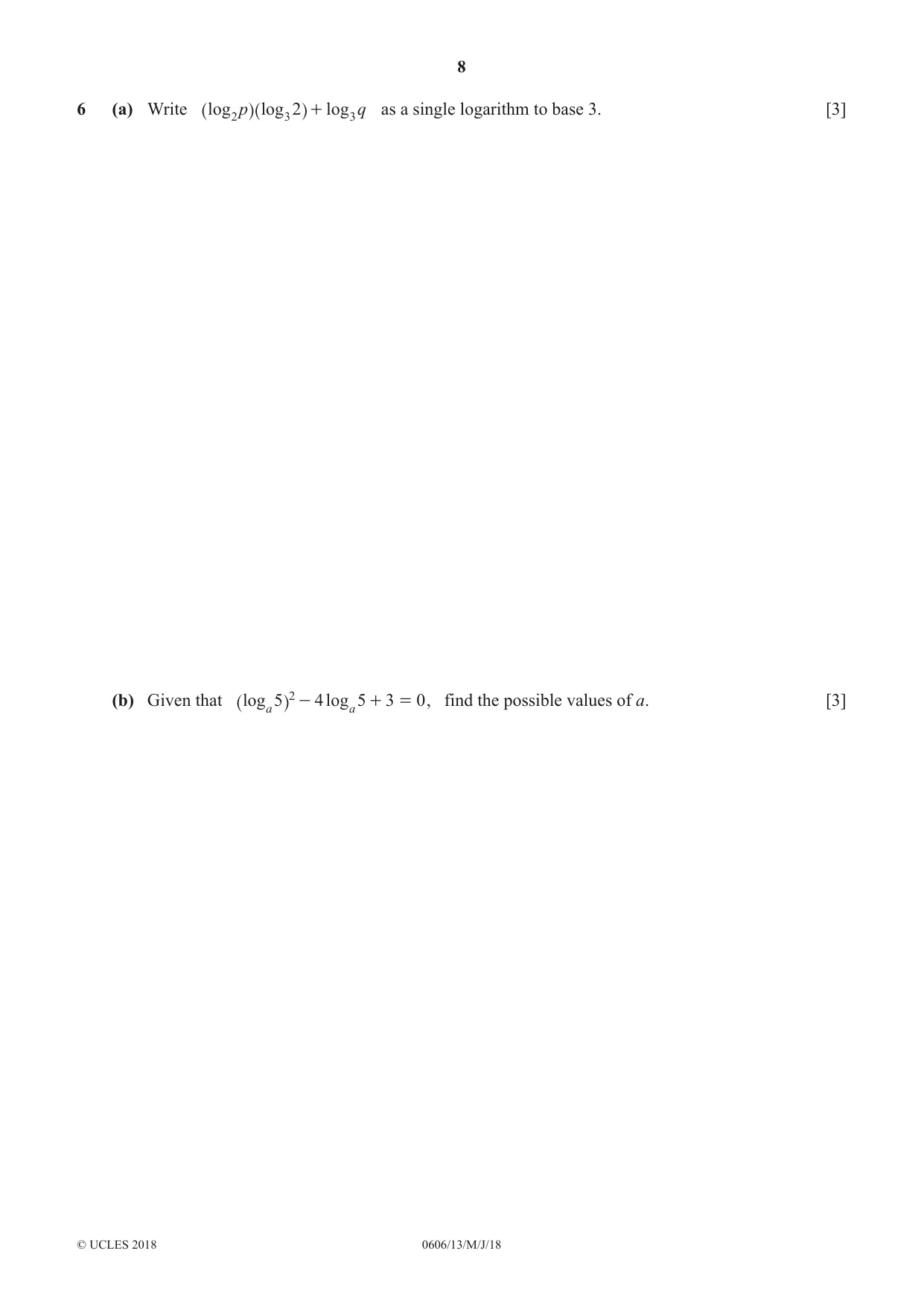Cambridge IGCSE Mathematics - Additional 0606 2018 May/June Paper 1 · Variant 3 question paper, page 8 of 16