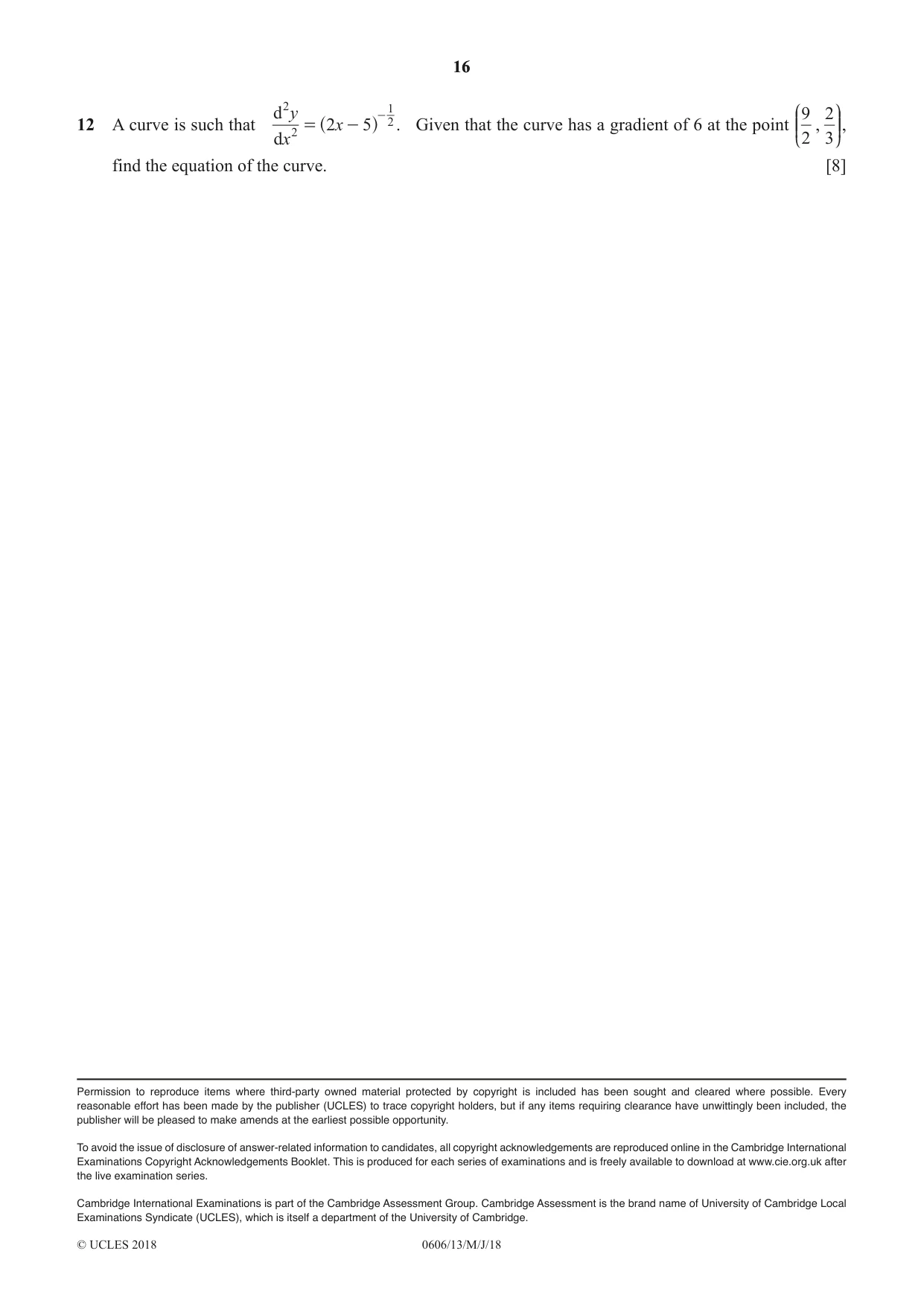 Cambridge IGCSE Mathematics - Additional 0606 2018 May/June Paper 1 · Variant 3 question paper, page 16 of 16