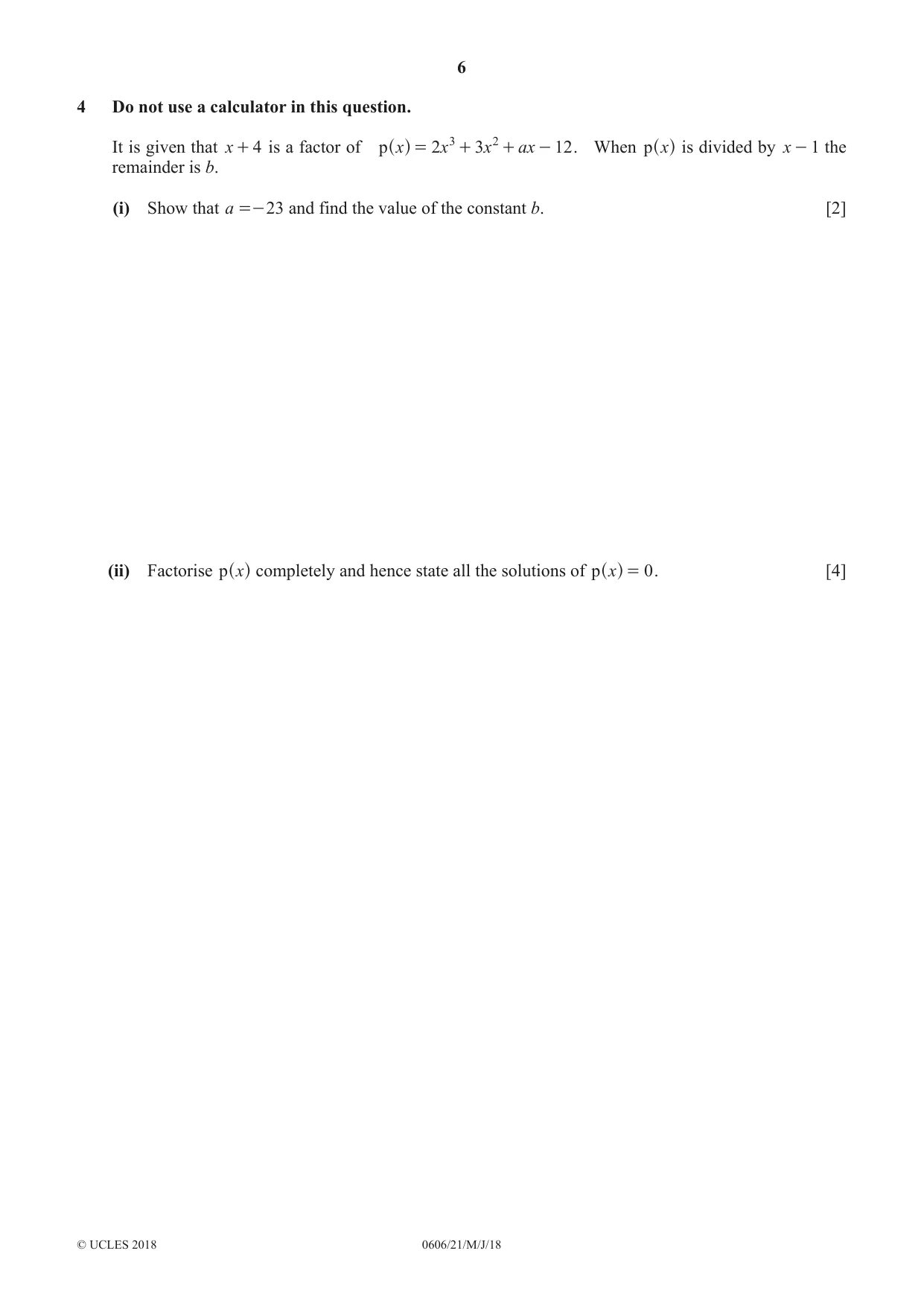 Cambridge IGCSE Mathematics - Additional 0606 2018 May/June Paper 2 · Variant 1 question paper, page 6 of 16