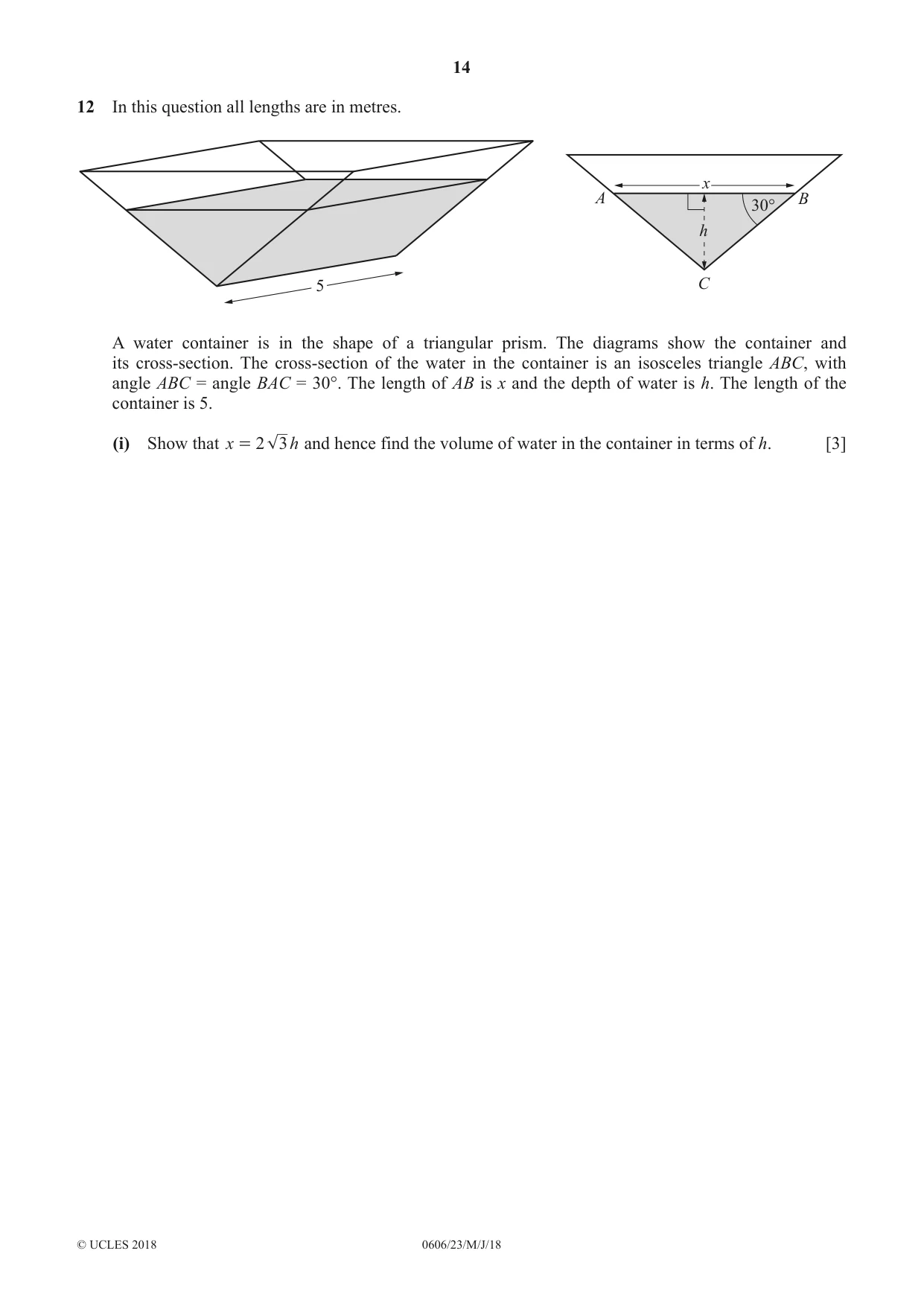Cambridge IGCSE Mathematics - Additional 0606 2018 May/June Paper 2 · Variant 3 question paper, page 14 of 16
