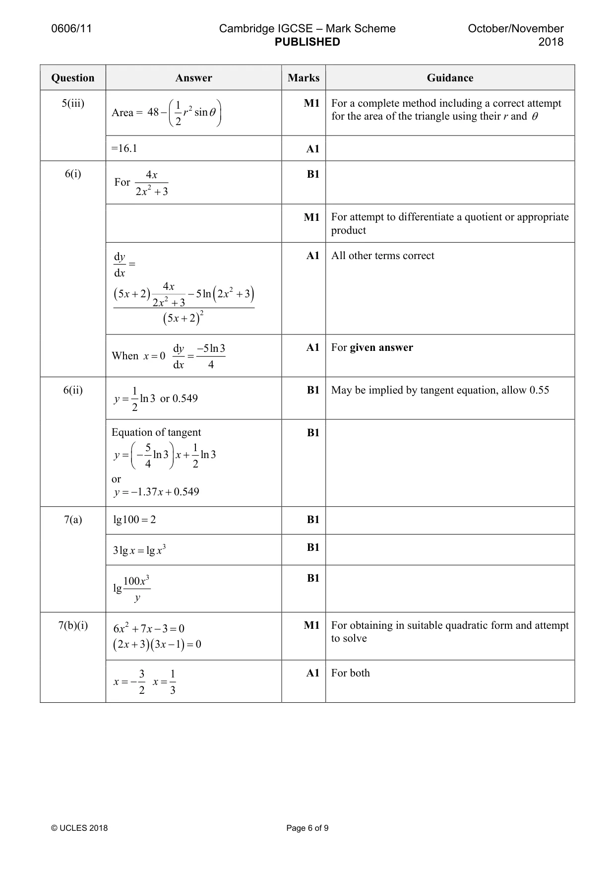 Mark scheme, page 6 of 9