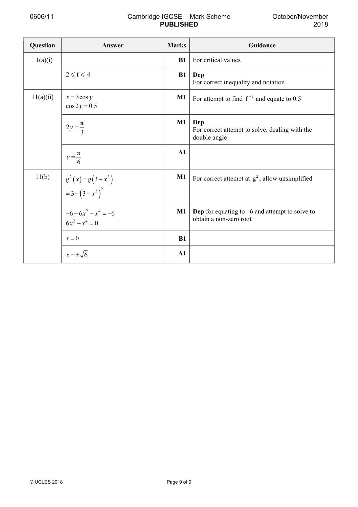 Mark scheme, page 9 of 9