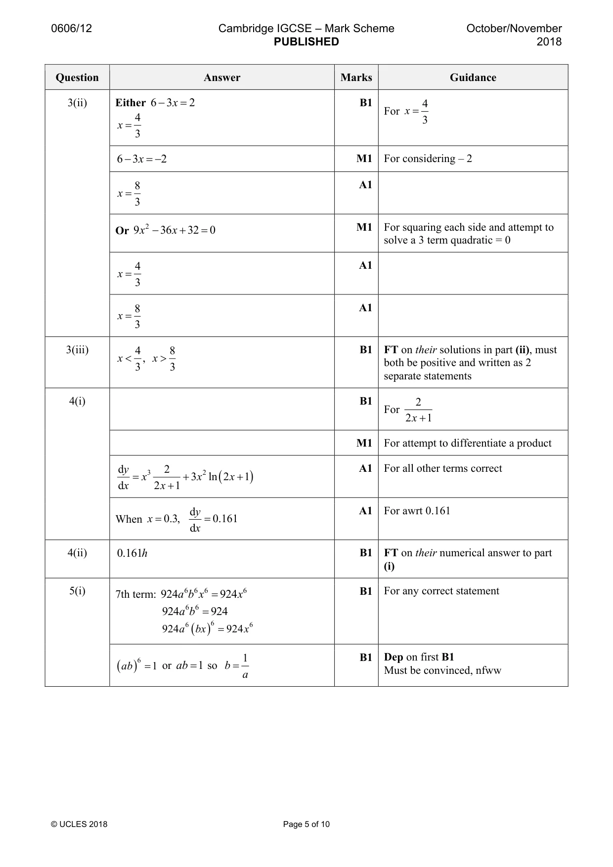 Mark scheme, page 5 of 10