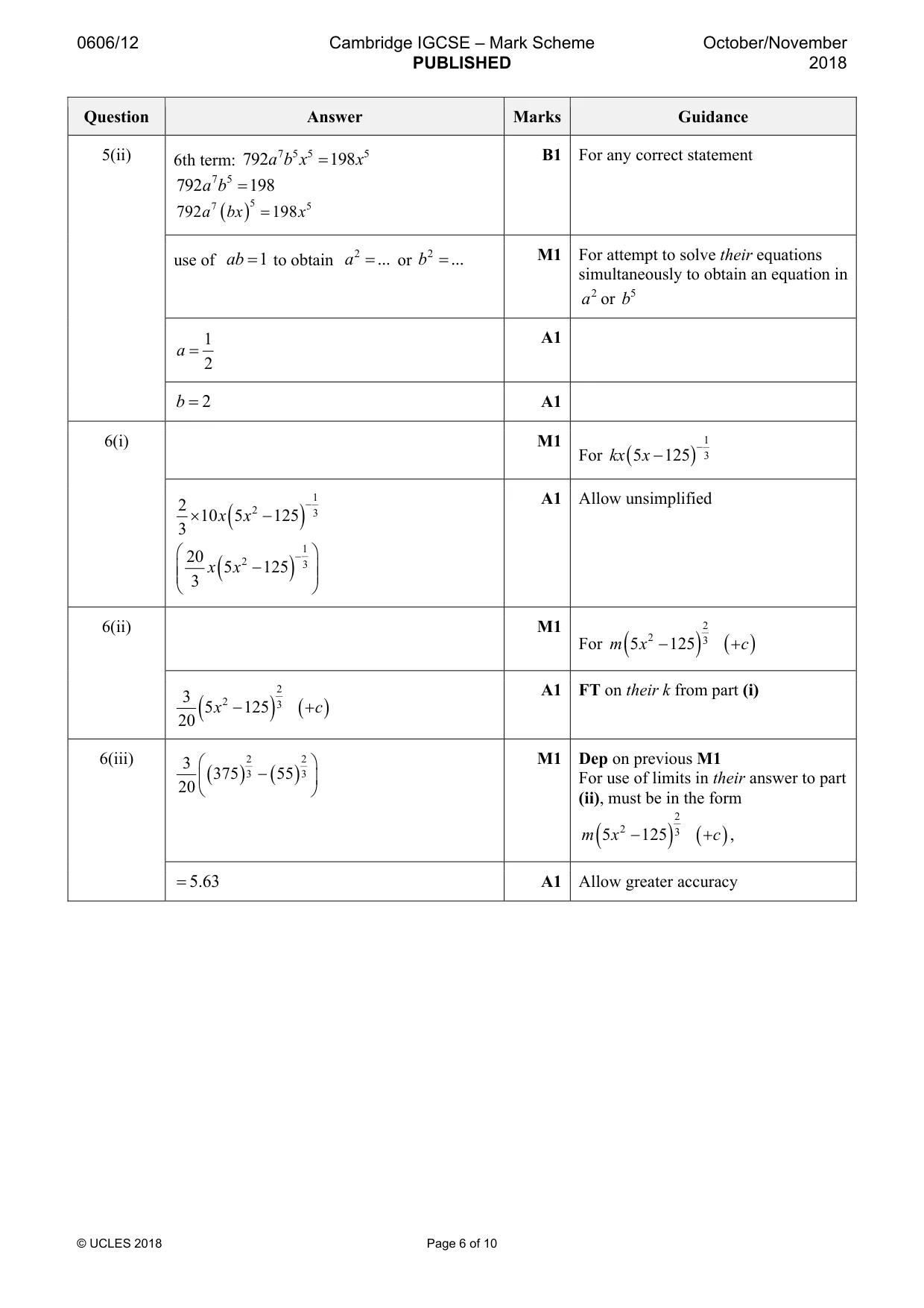 Mark scheme, page 6 of 10