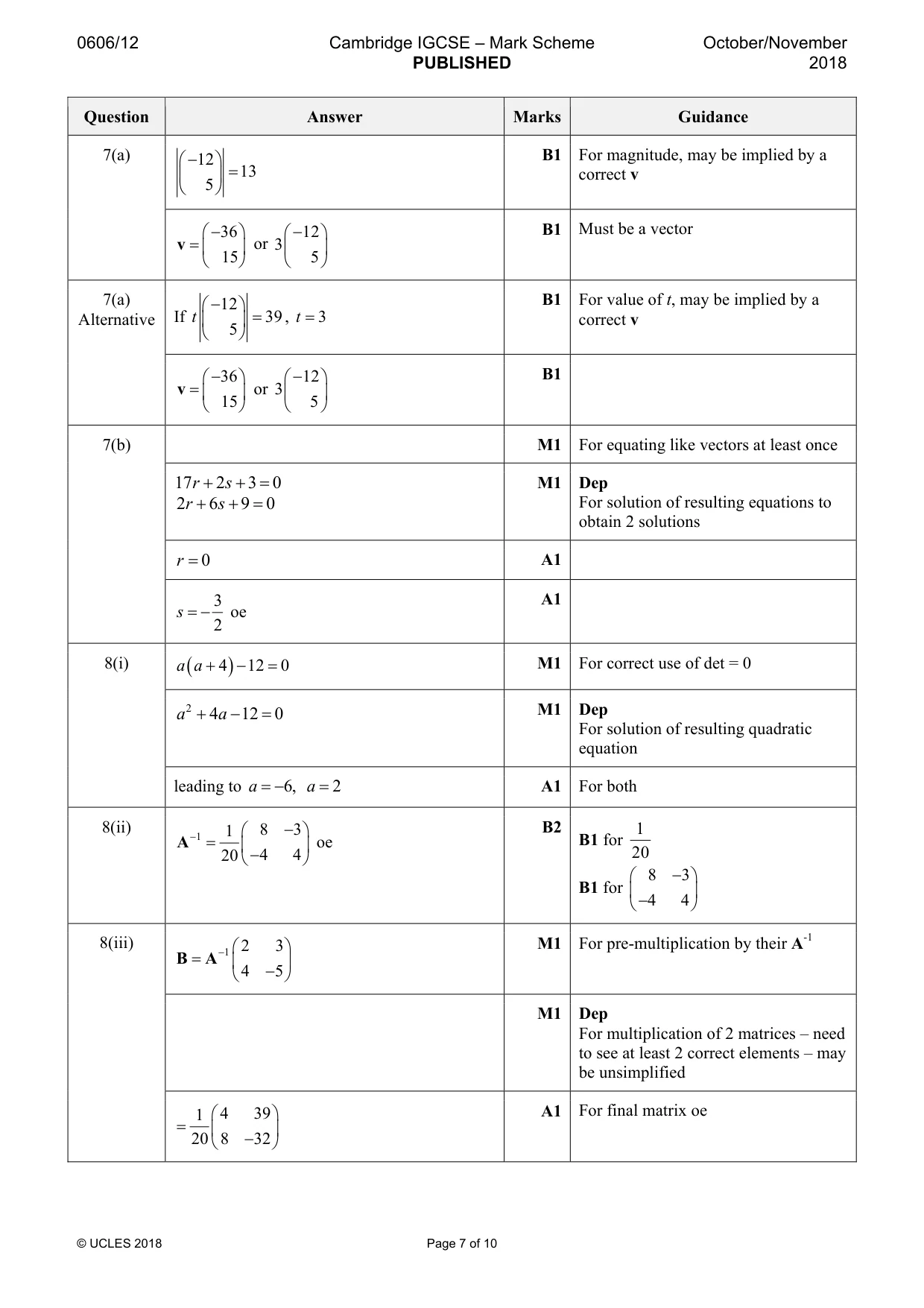 Mark scheme, page 7 of 10