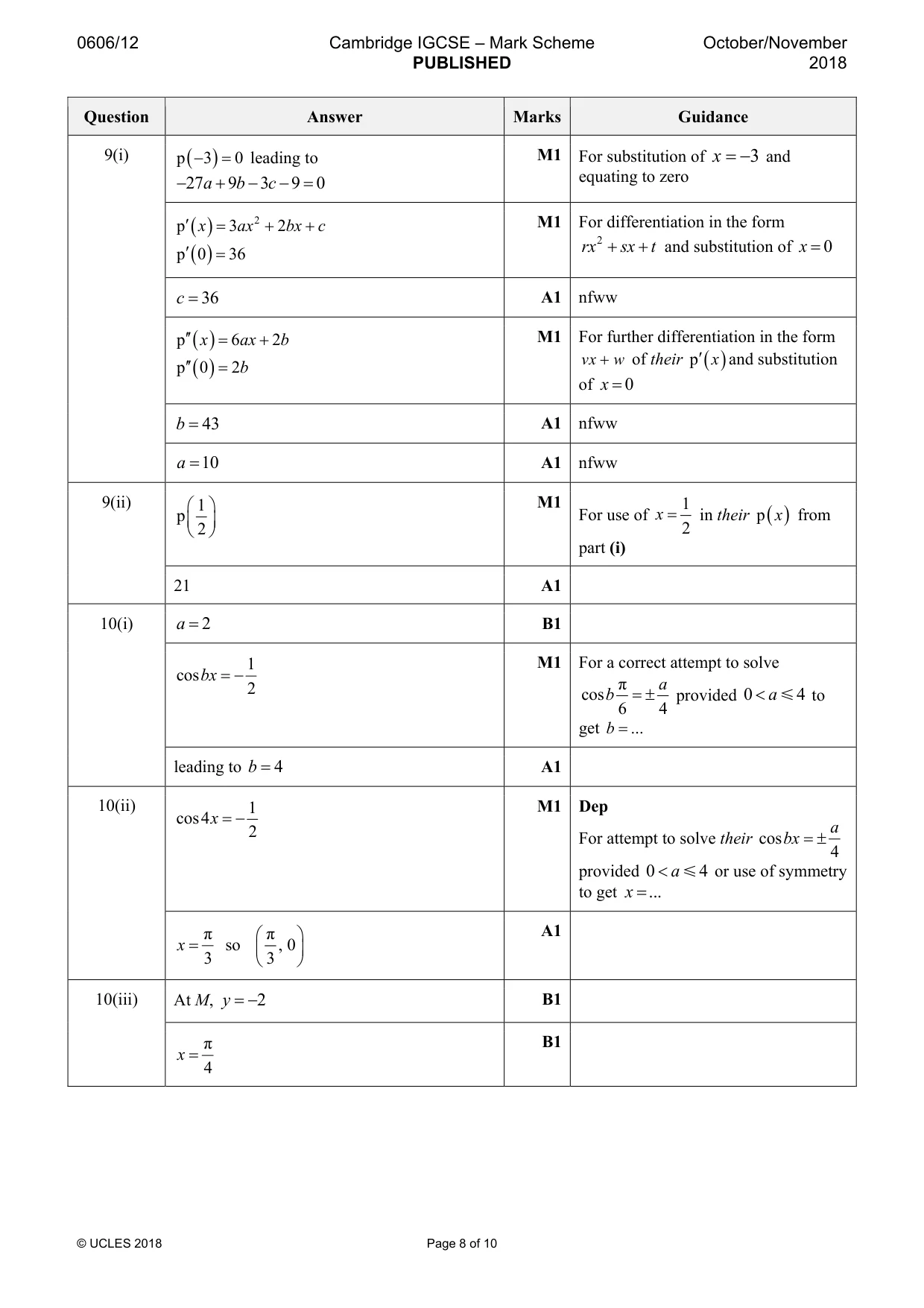Mark scheme, page 8 of 10