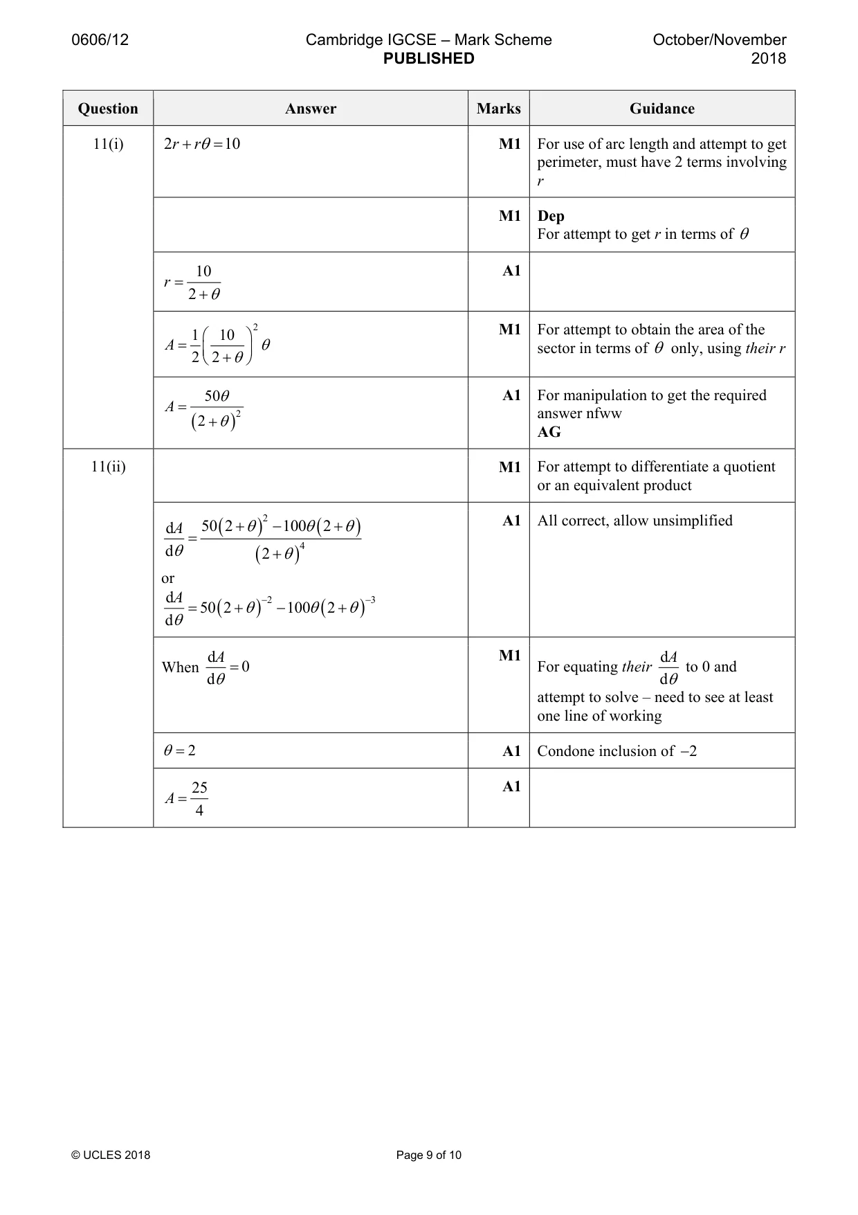 Mark scheme, page 9 of 10