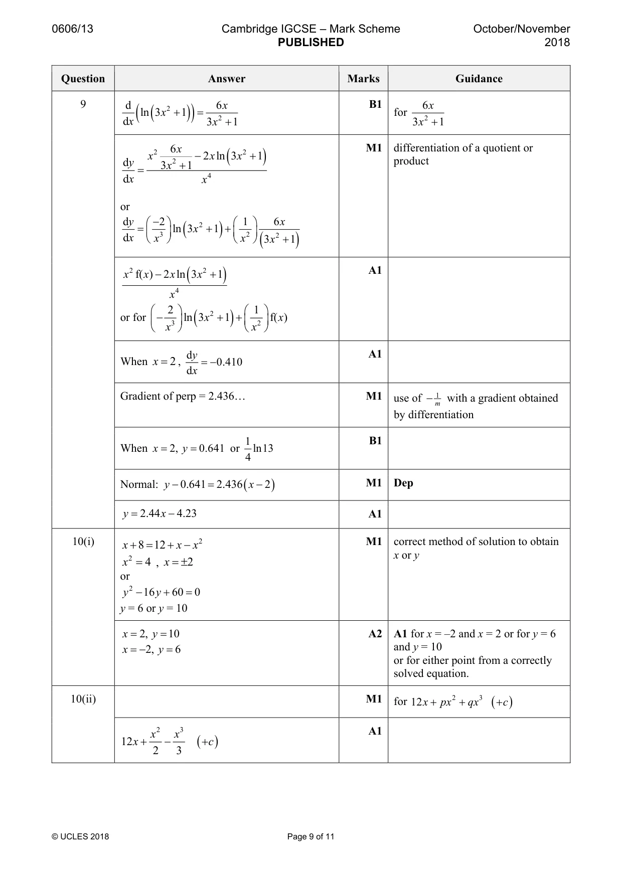 Mark scheme, page 9 of 11