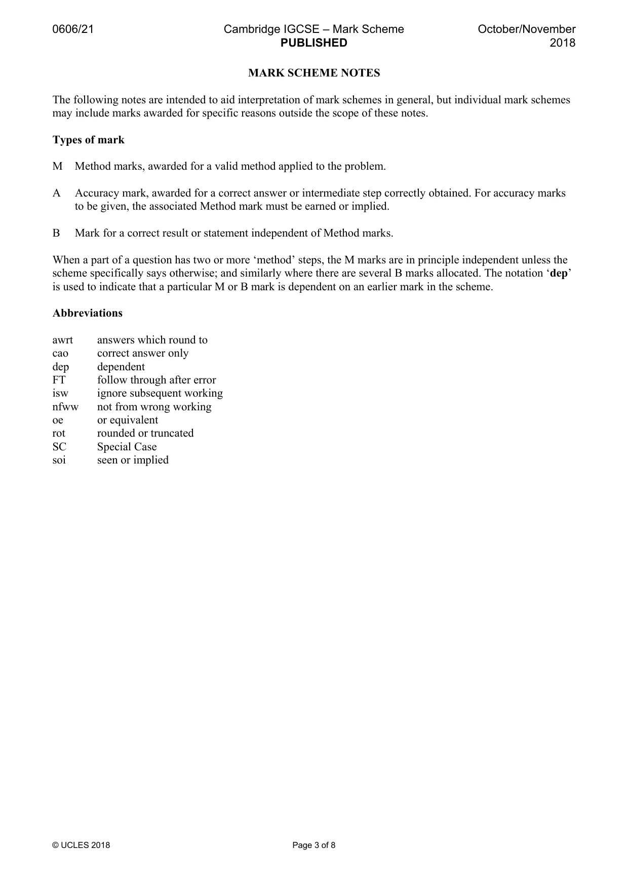 Mark scheme, page 3 of 8